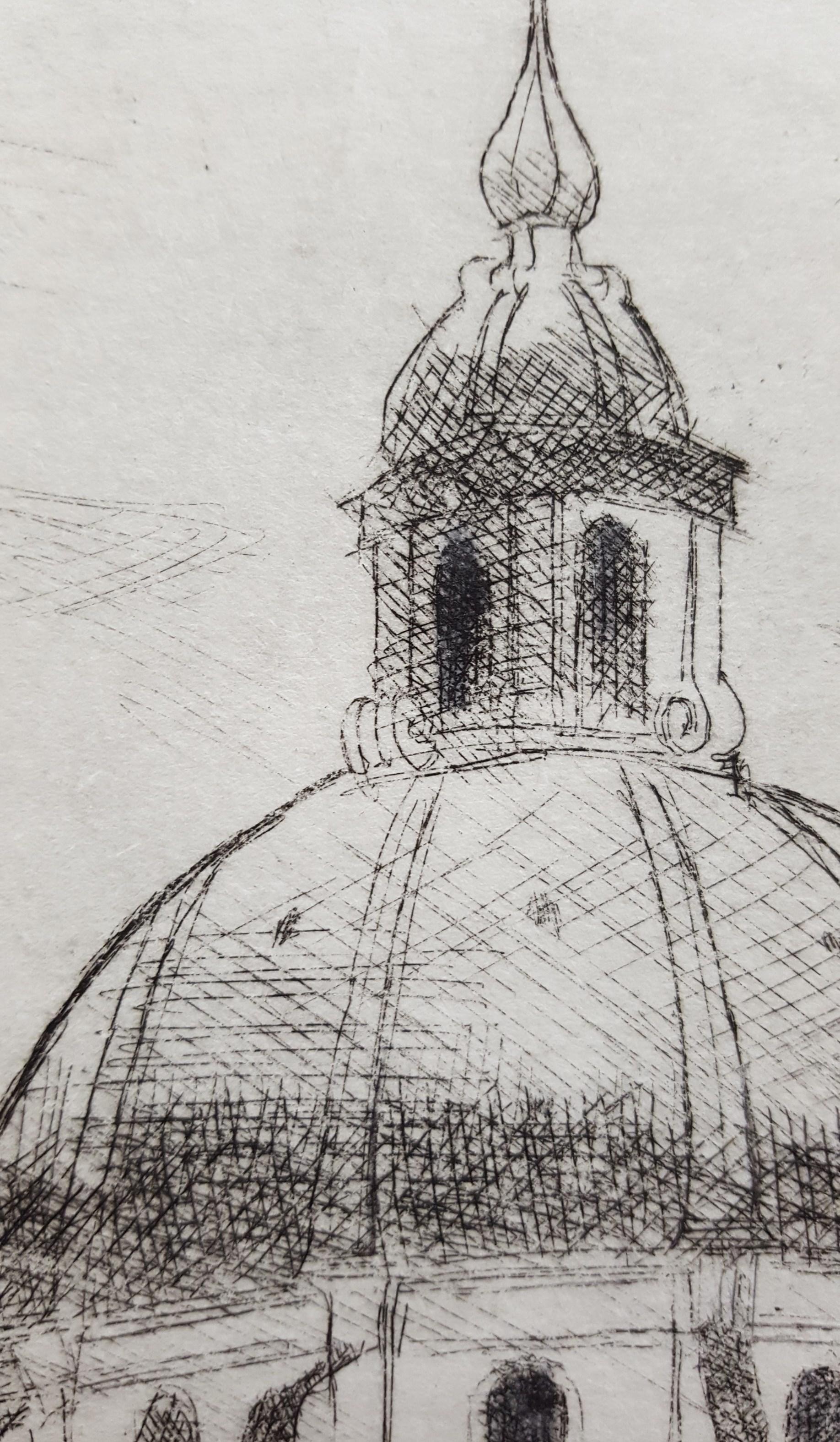 Ettal Abbey /// German Modern Etching Architecture Church Building City Scene im Angebot 4