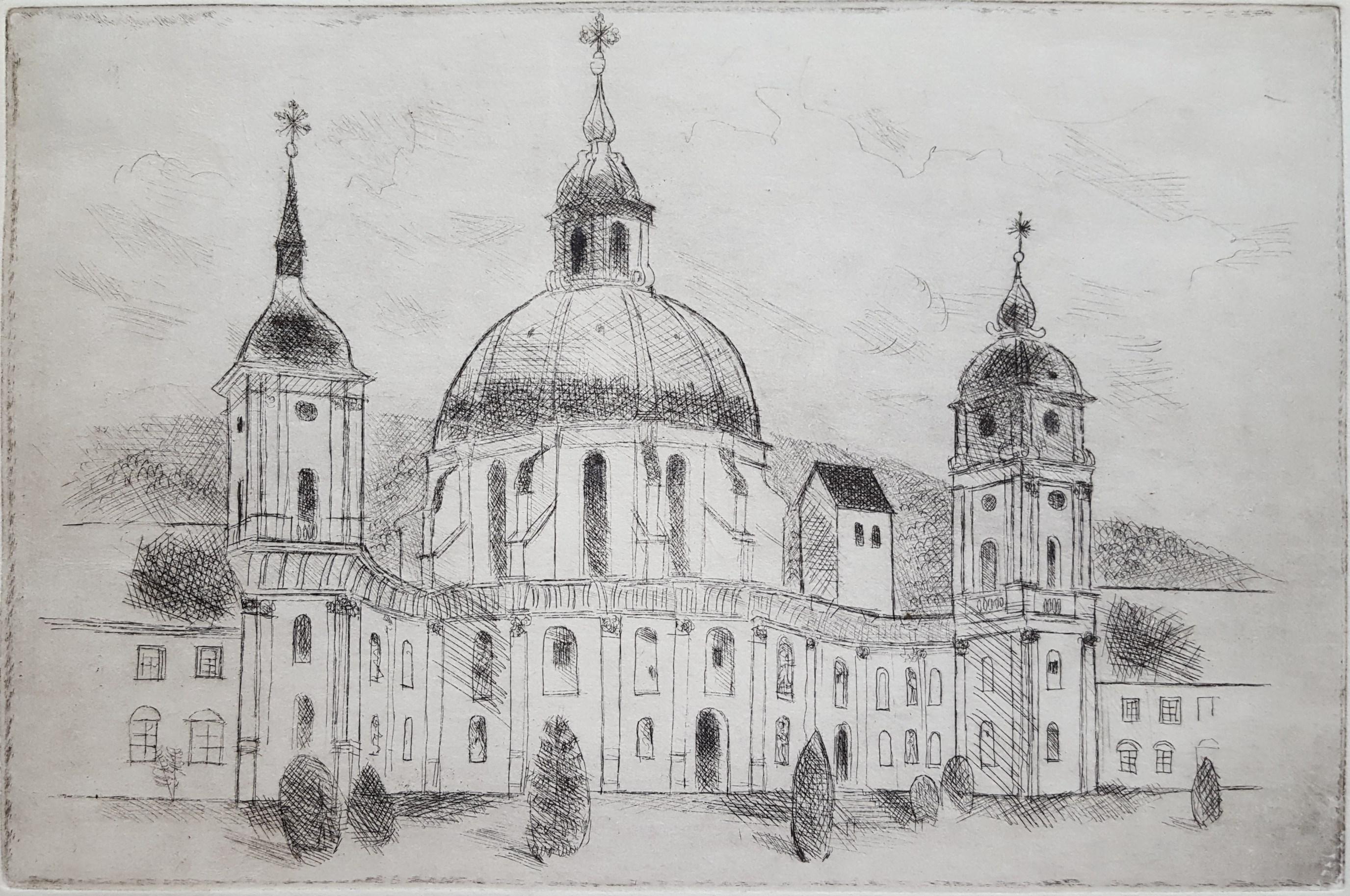 Ettal Abbey /// German Modern Etching Architecture Church Building City Scene