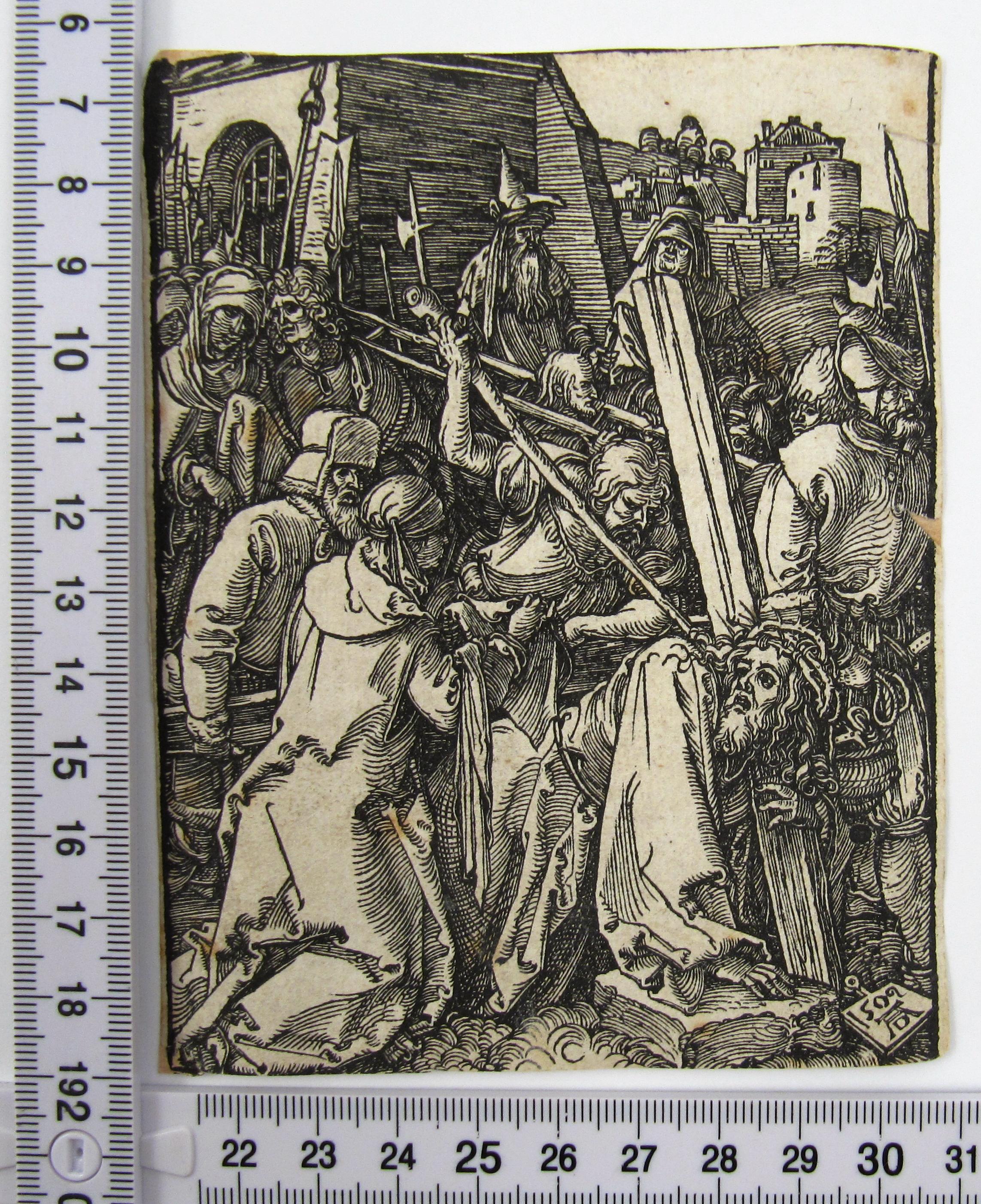 Christ Carrying the Cross - Small Passion - Woodcut - 16thC Proof Impression - Black Figurative Print by Albrecht Dürer