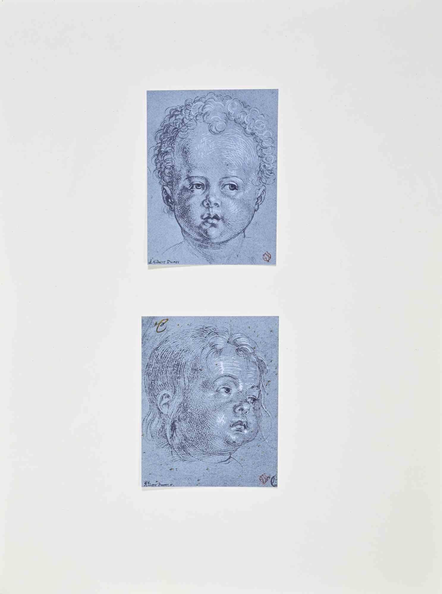 Deux Têtes d
Enfant -Lithograph after Albrecht Durer - Early 20th Century