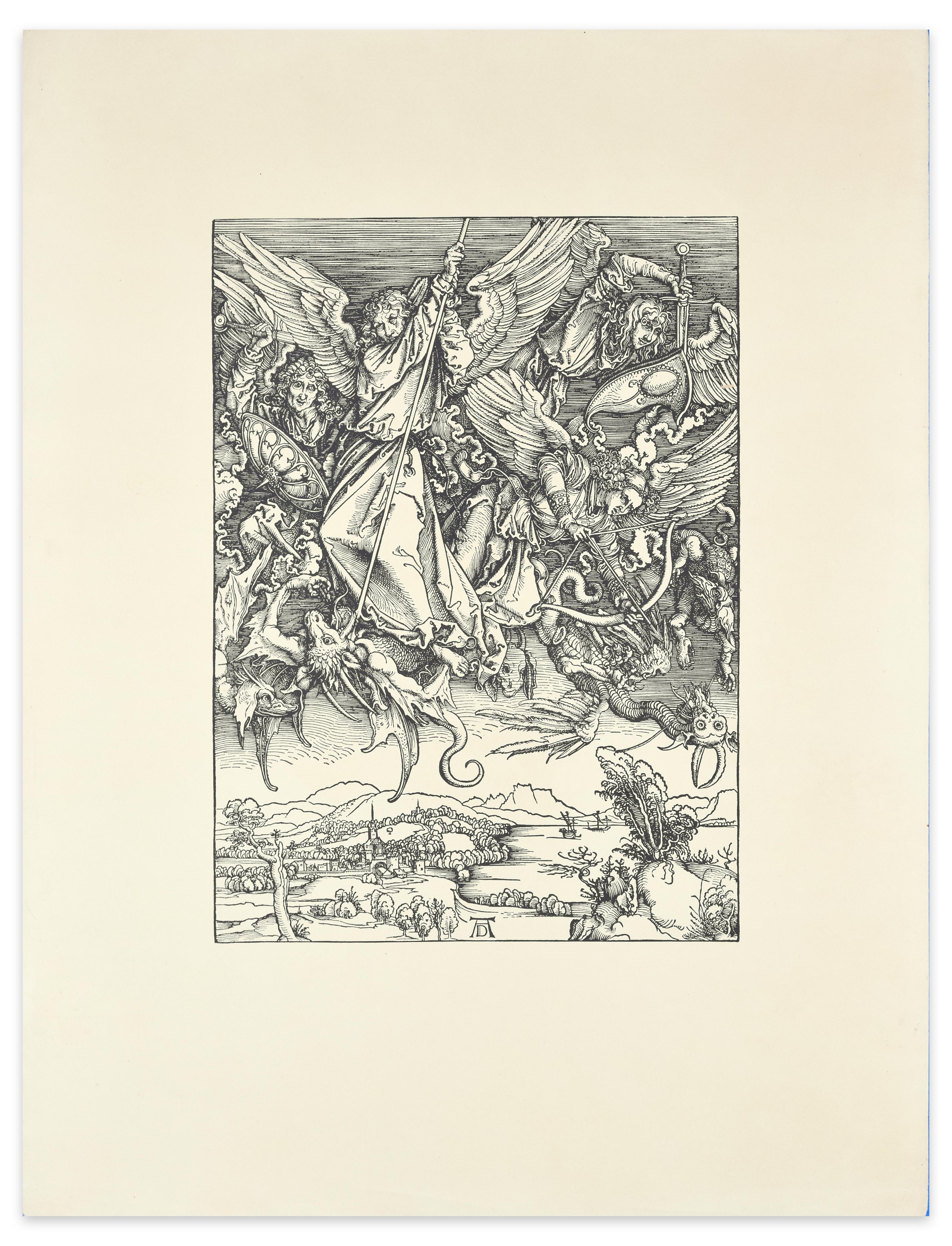 Albrecht Dürer Figurative Print - Killing Dragons - Woodcut Reproduction After A. Durer - 20th Century