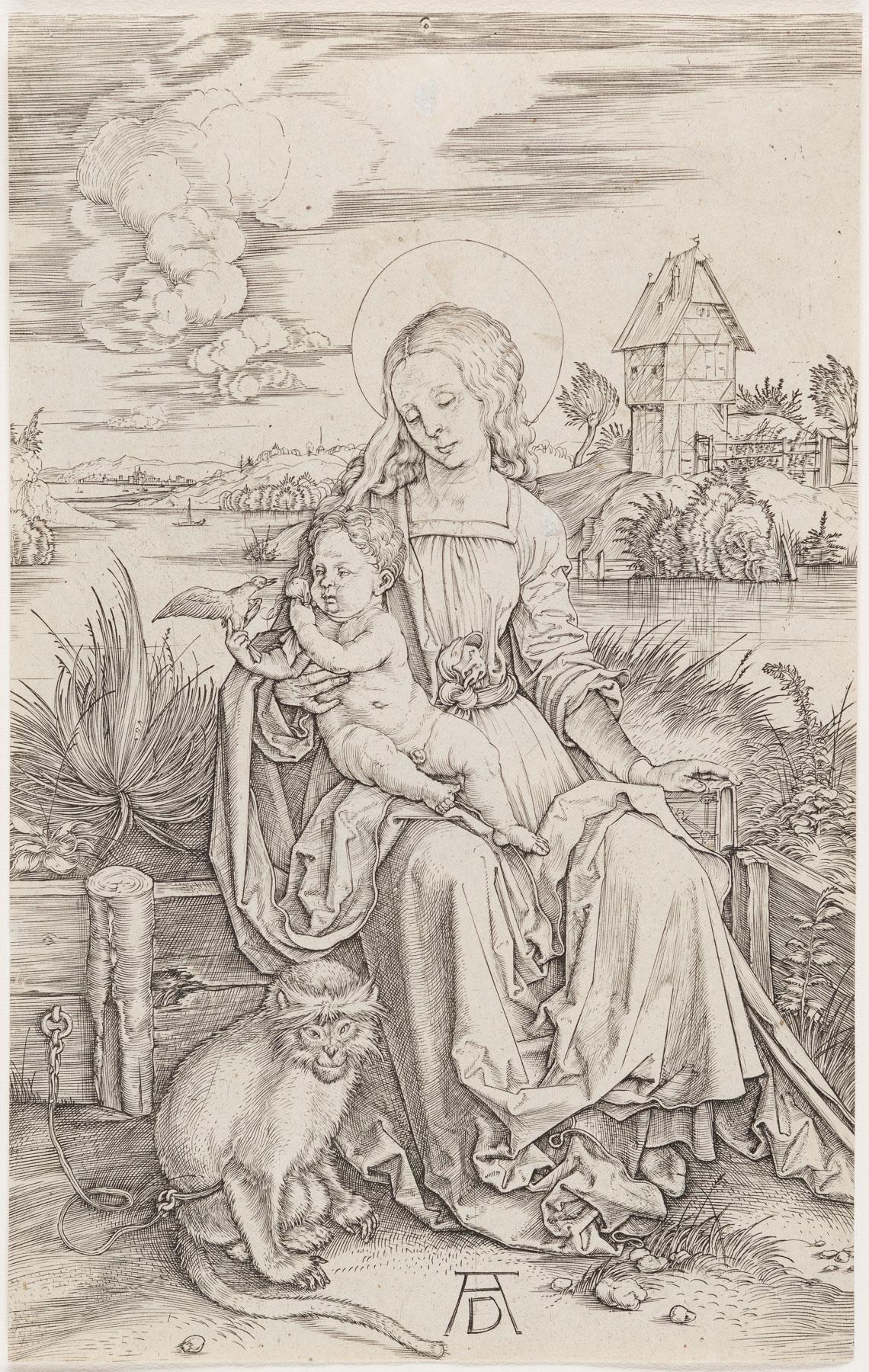 Figurative Print Albrecht Dürer - Madonna & Child avec le singe