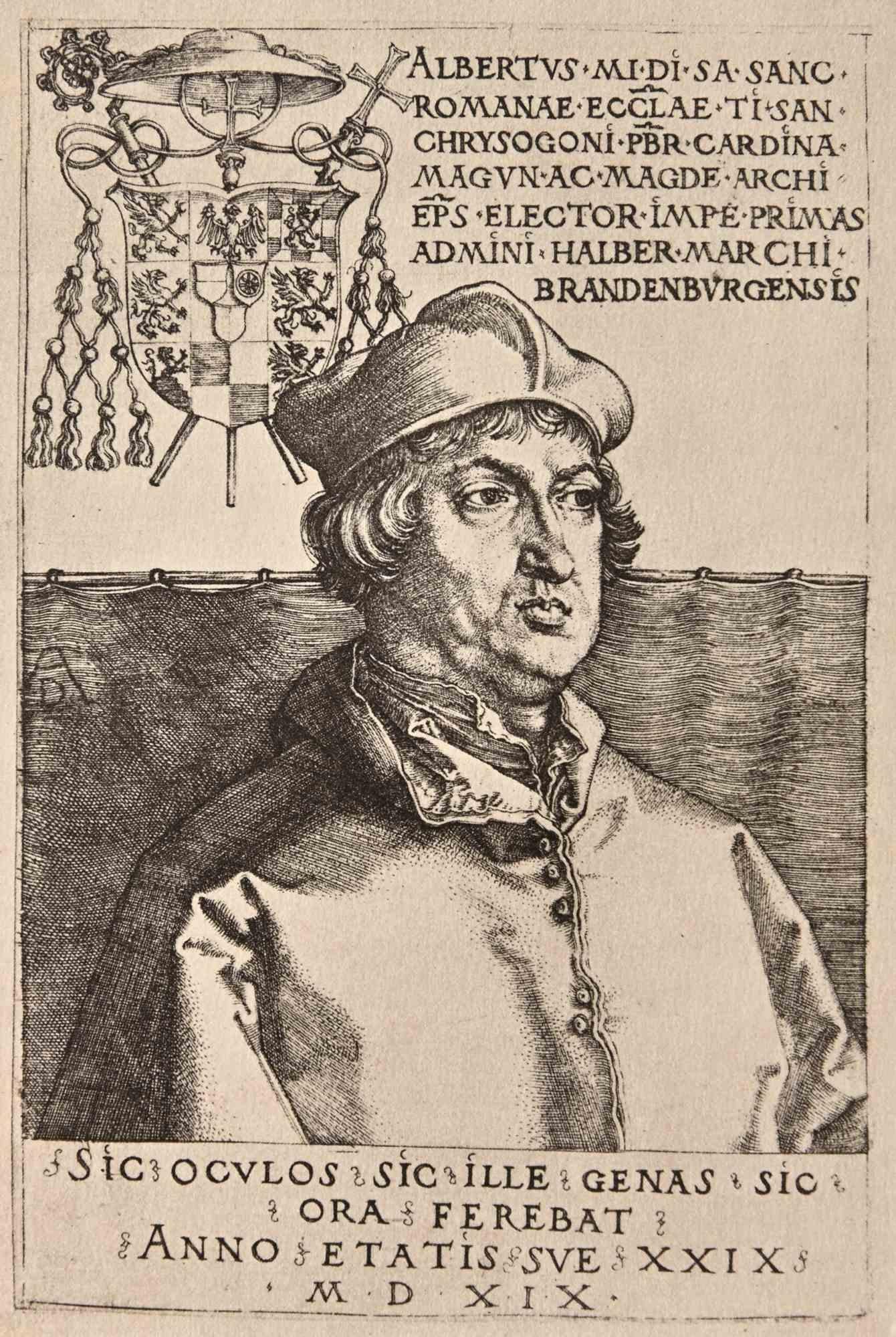 Portrait Print Albrecht Dürer - Portrait du Cardinal - gravure sur bois d'après Albrecht Durer - Début du 20ème siècle