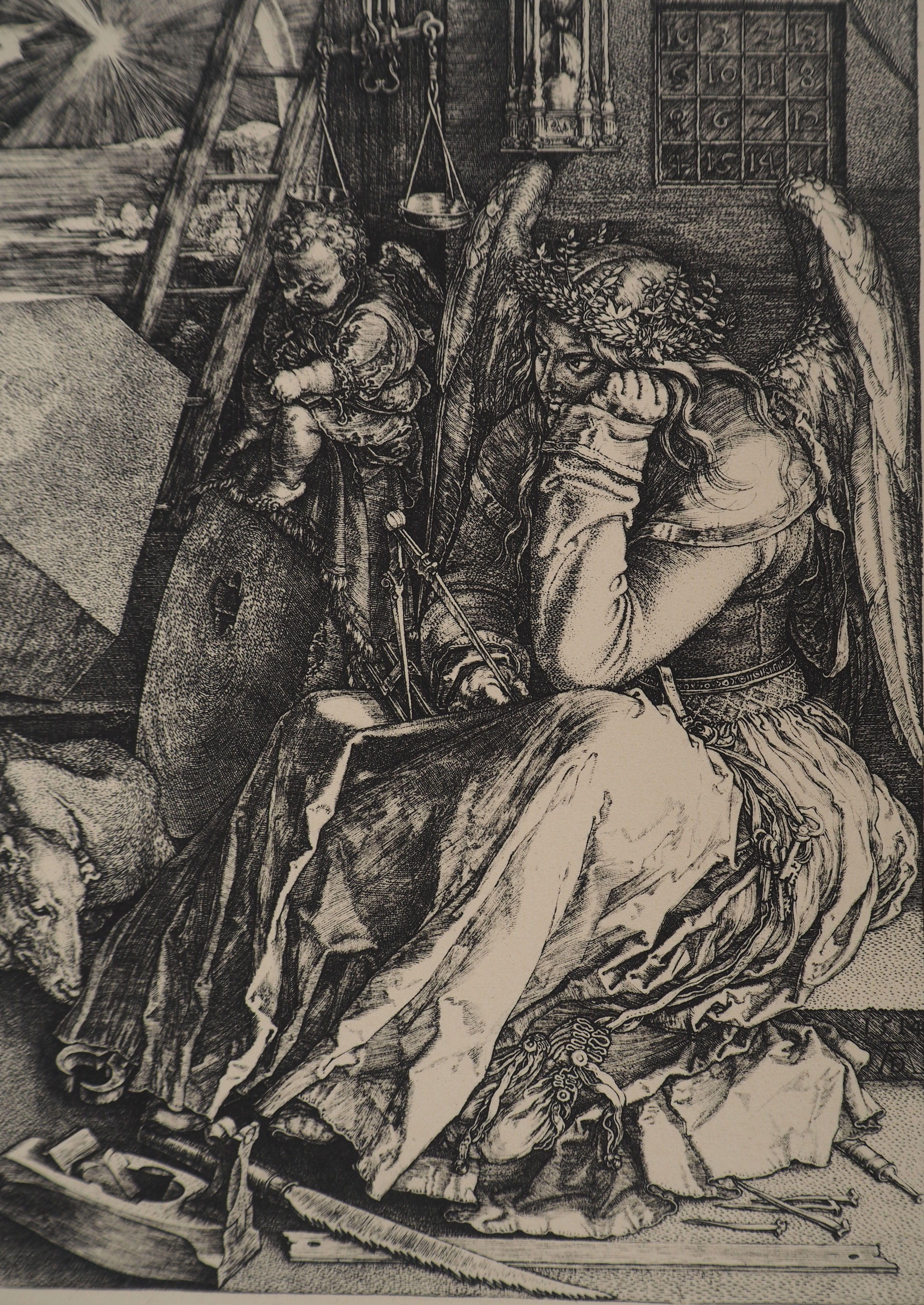 Albrecht Dürer (1471-1528) (after)
Melencolia

Engraving
Signed in the plate
On Arches vellum, 45 x 31 cm (c. 22 x 12 in)

INFORMATION: Created in 1514, Melencolia is one of Albrecht Dürer's most famous engravings. Its rich symbolism—angels,