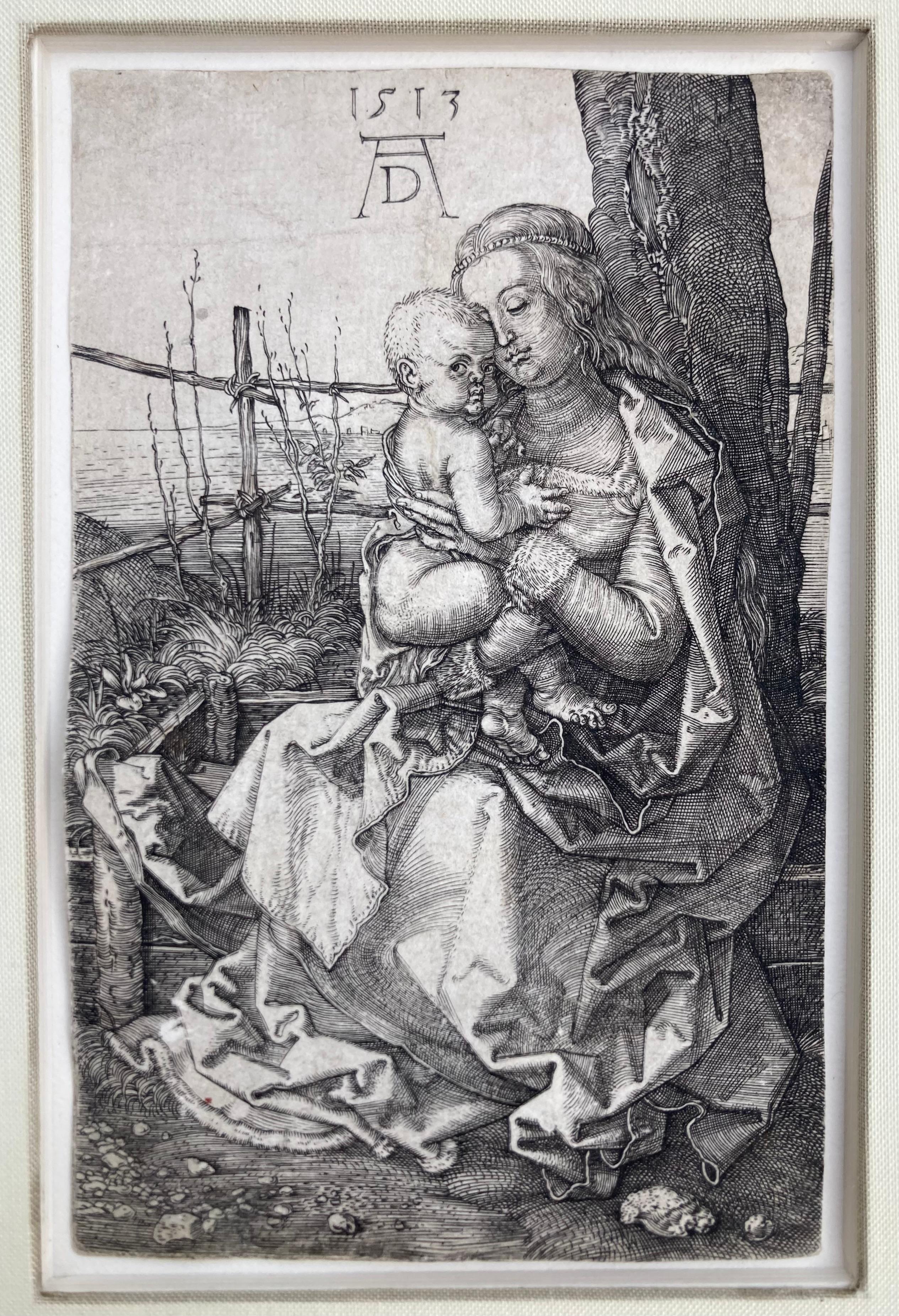 Albrecht Dürer Figurative Print – DIE JUNGFRAU UND DAS KIND AN EINEM BAUM SITZEND