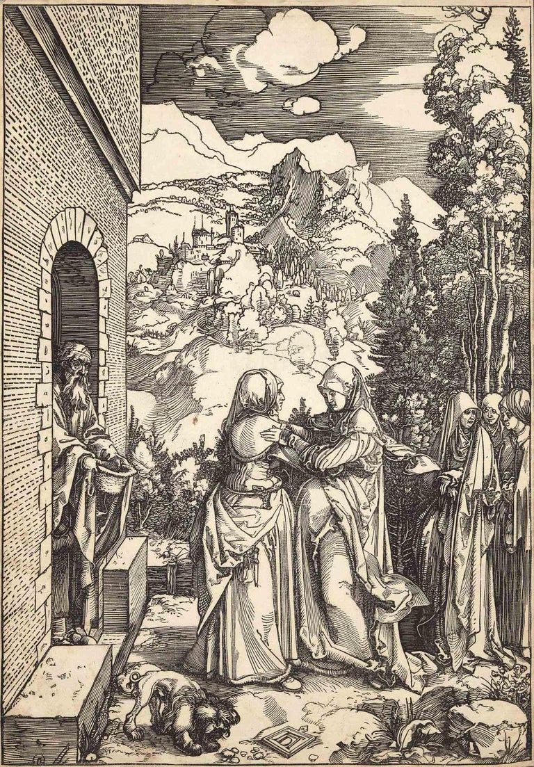 The Visitation Woodcut print after Albrecht Durer Early 20th