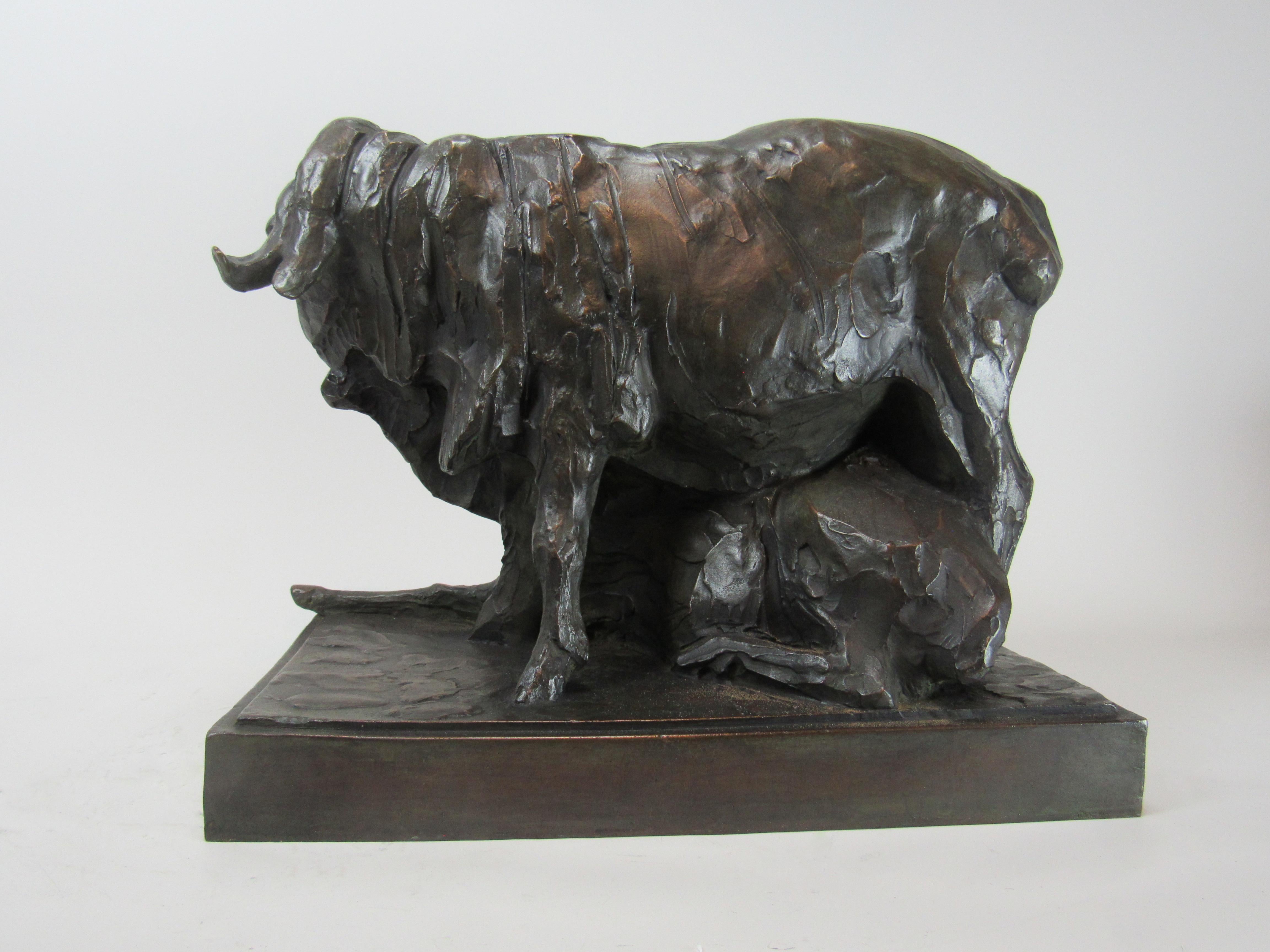 Animal Bronze Ewe and Ram by Alberic Collin (close friend of Rembrandt Bugatti) - Gold Nude Sculpture by Albéric Collin