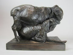 Animal Bronze Ewe and Ram by Alberic Collin (close friend of Rembrandt Bugatti)
