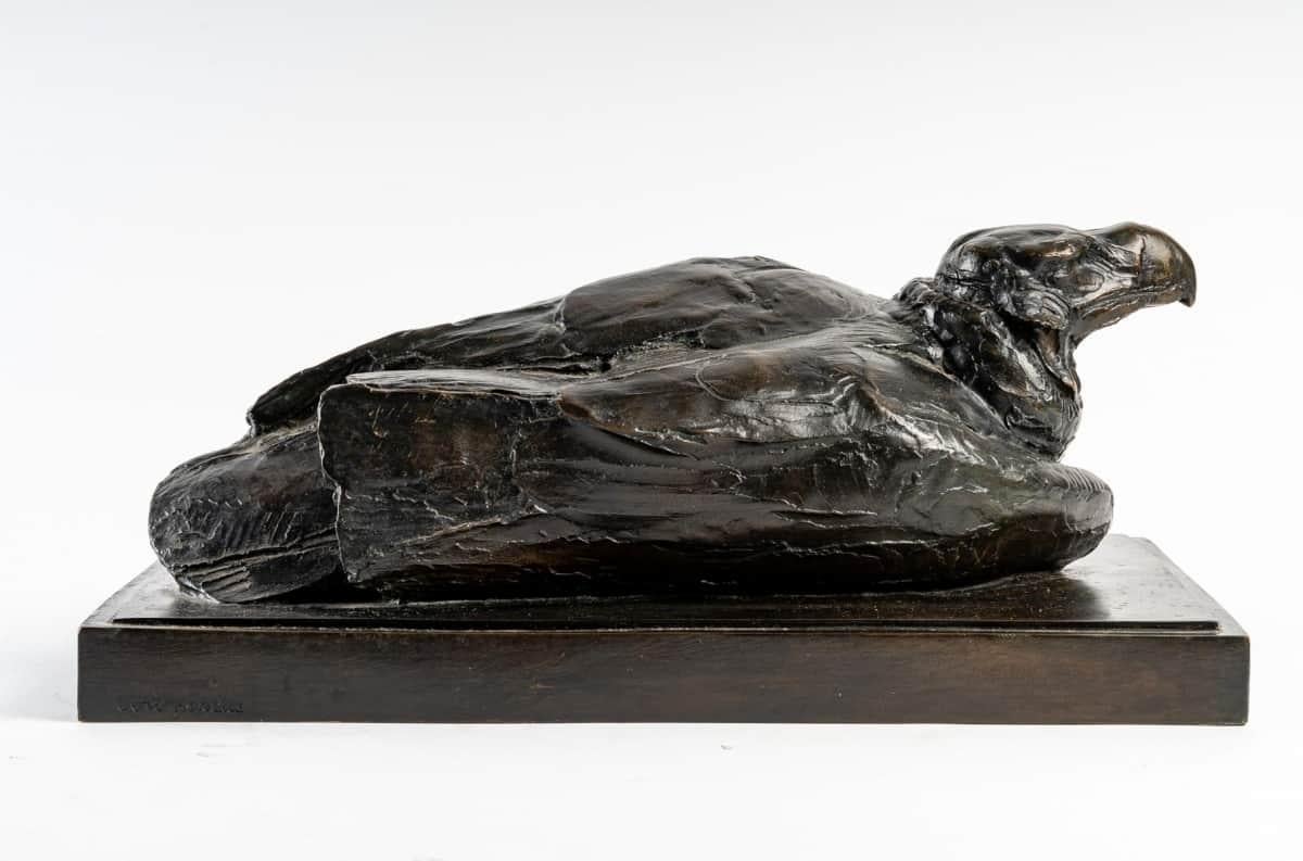 Albéric Collin Nude Sculpture - Animal Bronze: Lying eagle by Alberic Collin (close friend of Rembrandt Bugatti)