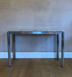 Consolle Albrissi anni '70 in travertino e alluminio