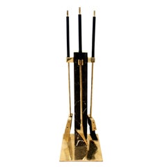 Albrizzi Chic Fireplace Tool Set with Figured Black Marble and Brass, 1970s