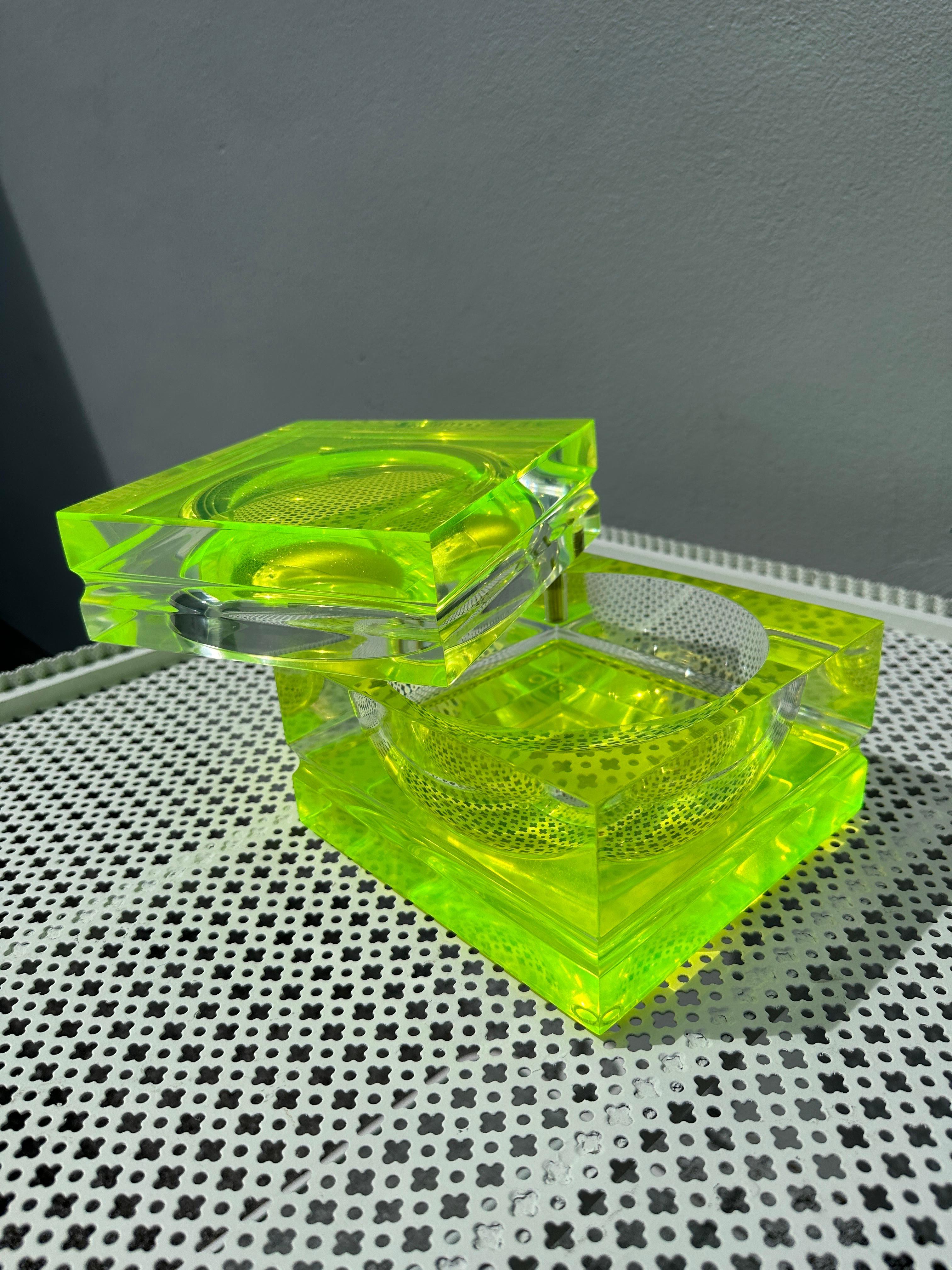 This faceted acrylic box with swivel top is a perfect decorative bowl or candy dish! Made in Italy by Alessandro Albrizzi.