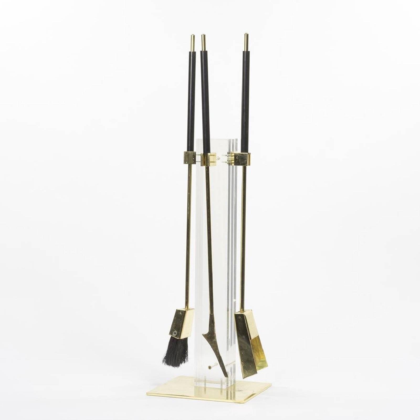 Acrylic and brass fire tools by Albrizzi, Italy, 1970s. Measures: 36