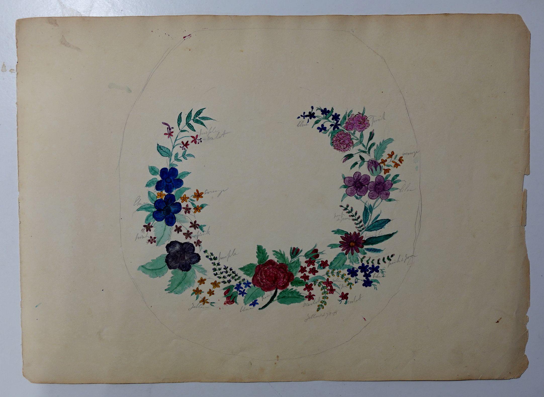1820s album of floral and botanical watercolors, original watercolor 10 paintings and all painted by hand. Belonging to Elizabeth Carr of St. Annes. Each watercolor is labeled from nature along with the species type, except for the first image of a