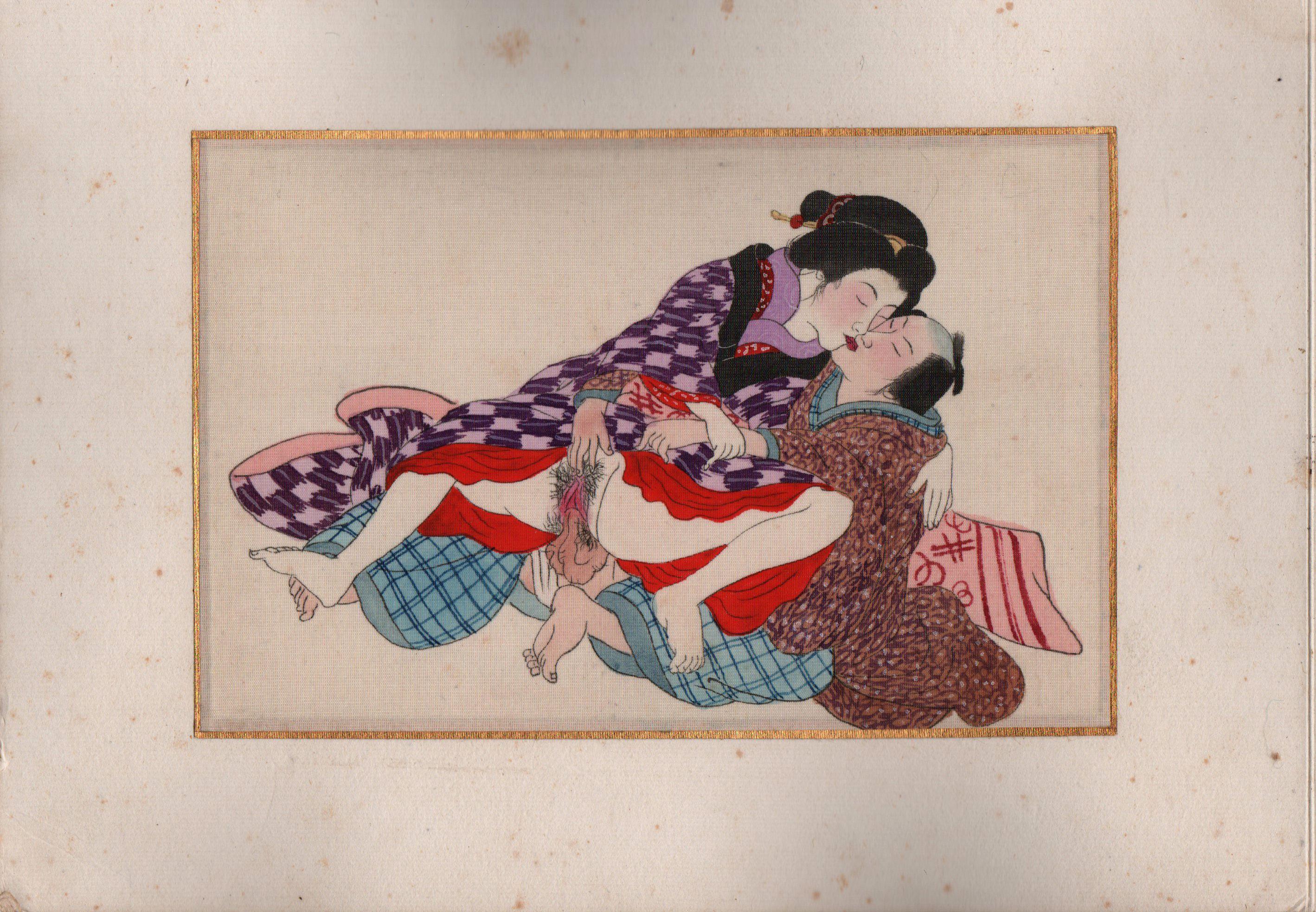 Album der japanischen Shunga 28 Gemälde, frühes 20. Jahrhundert (Handbemalt) im Angebot