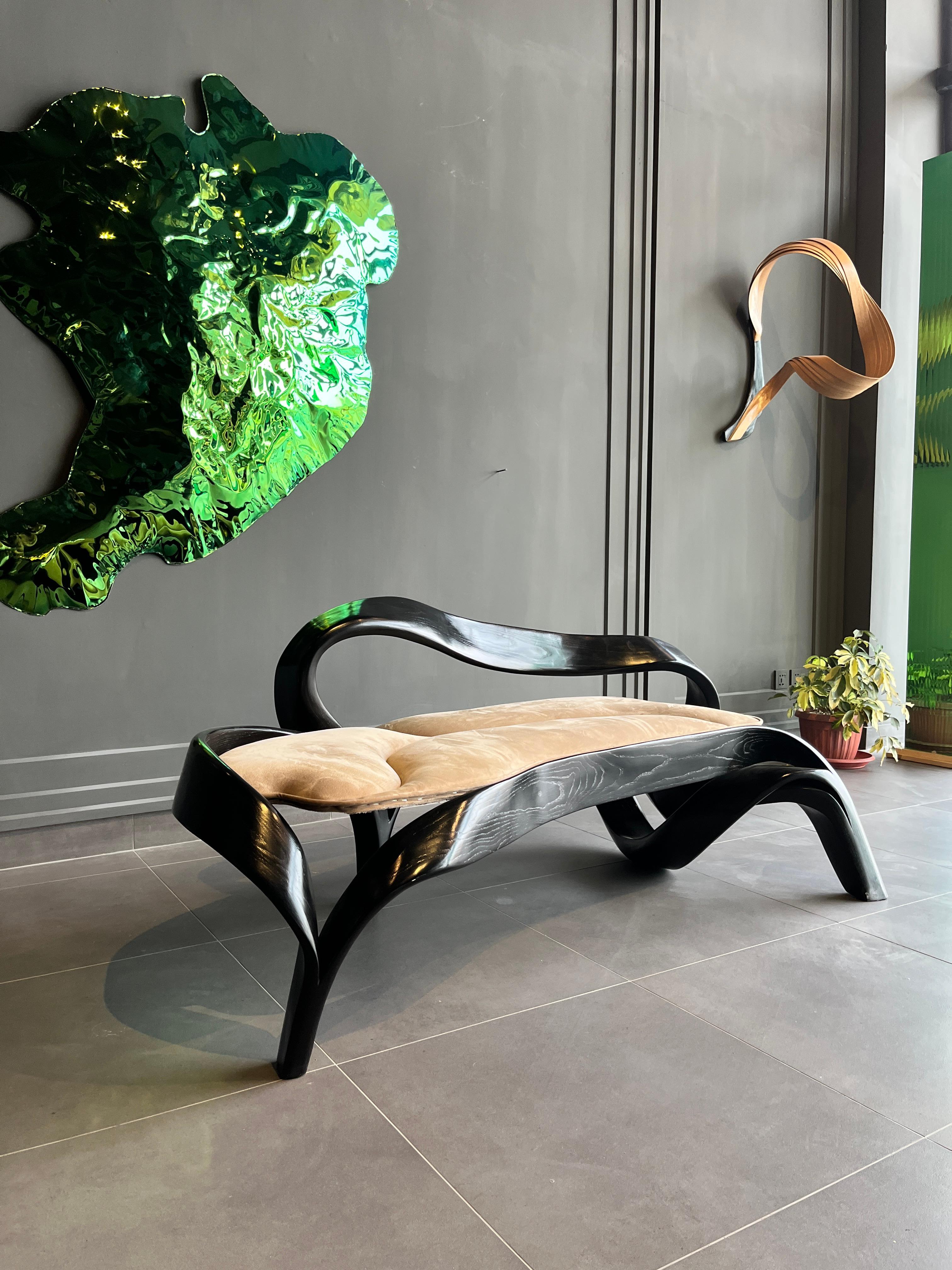 Woodwork Two Seater No. 2 - Fluentum Series by Raka Studio in Ebonised Ash Wood For Sale