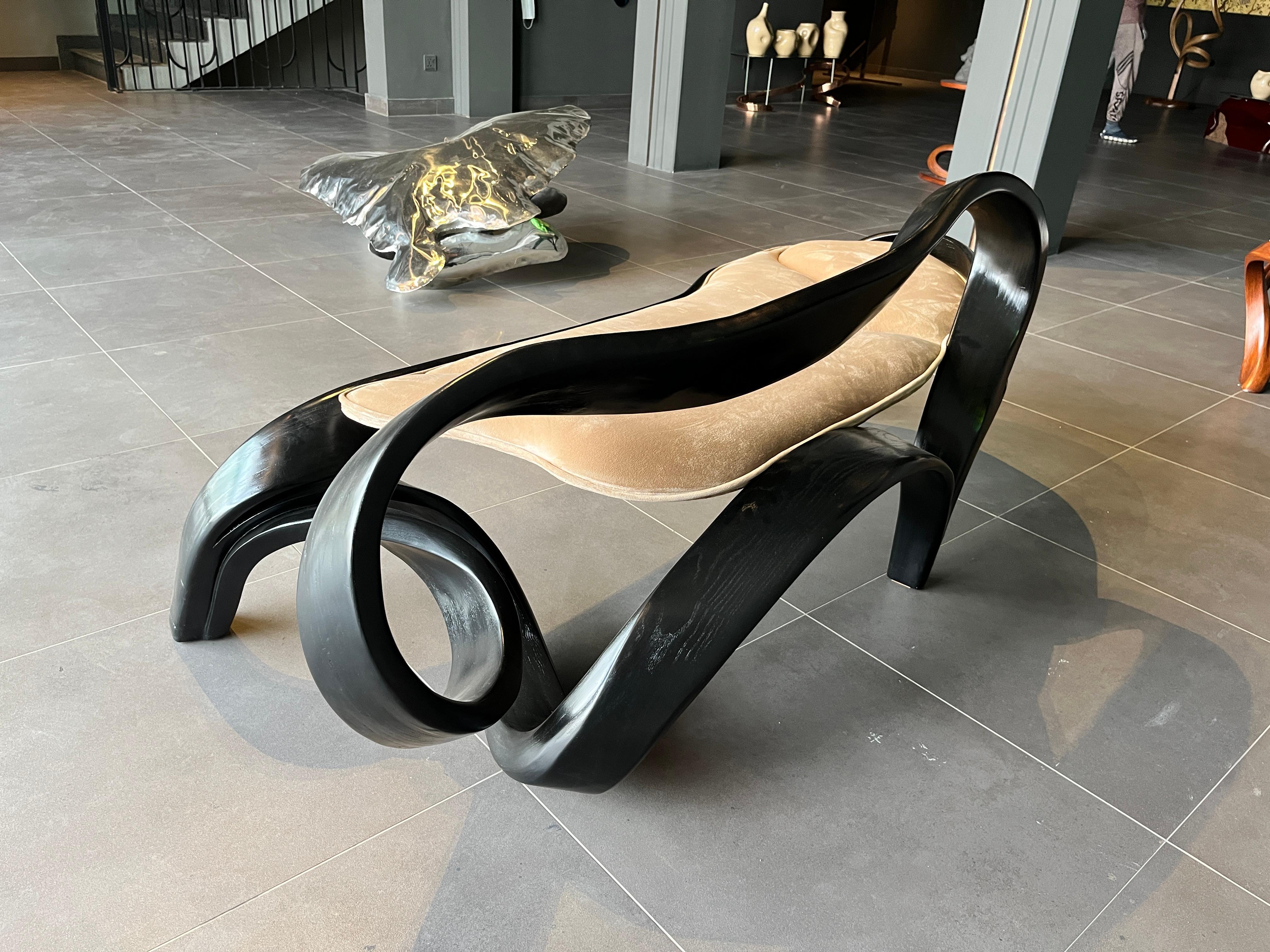 Contemporary Two Seater No. 2 - Fluentum Series by Raka Studio in Ebonised Ash Wood For Sale