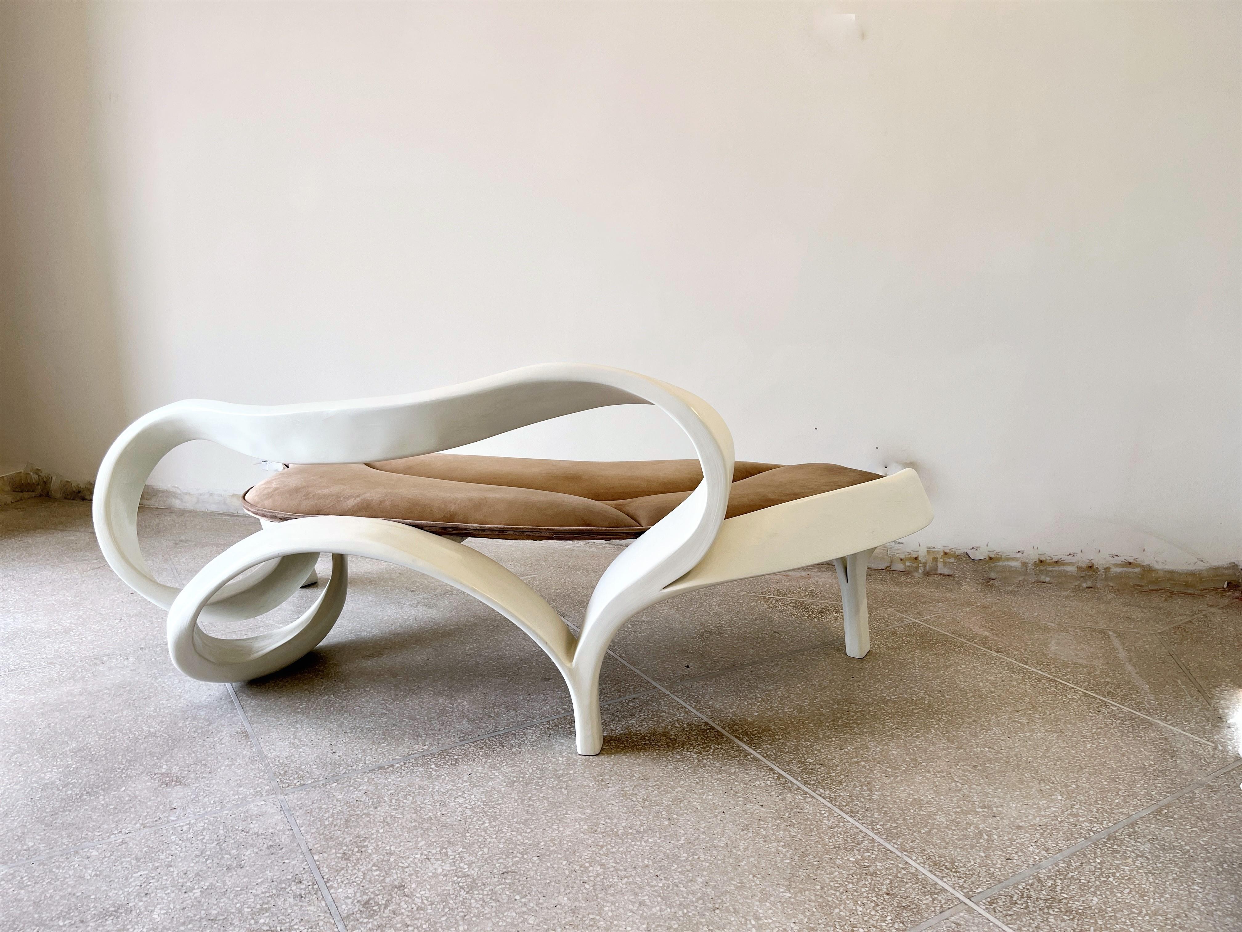 Hand-Crafted Two Seater No. 3 - Fluentum Series by Raka Studio in Ash Wood and Velvet For Sale