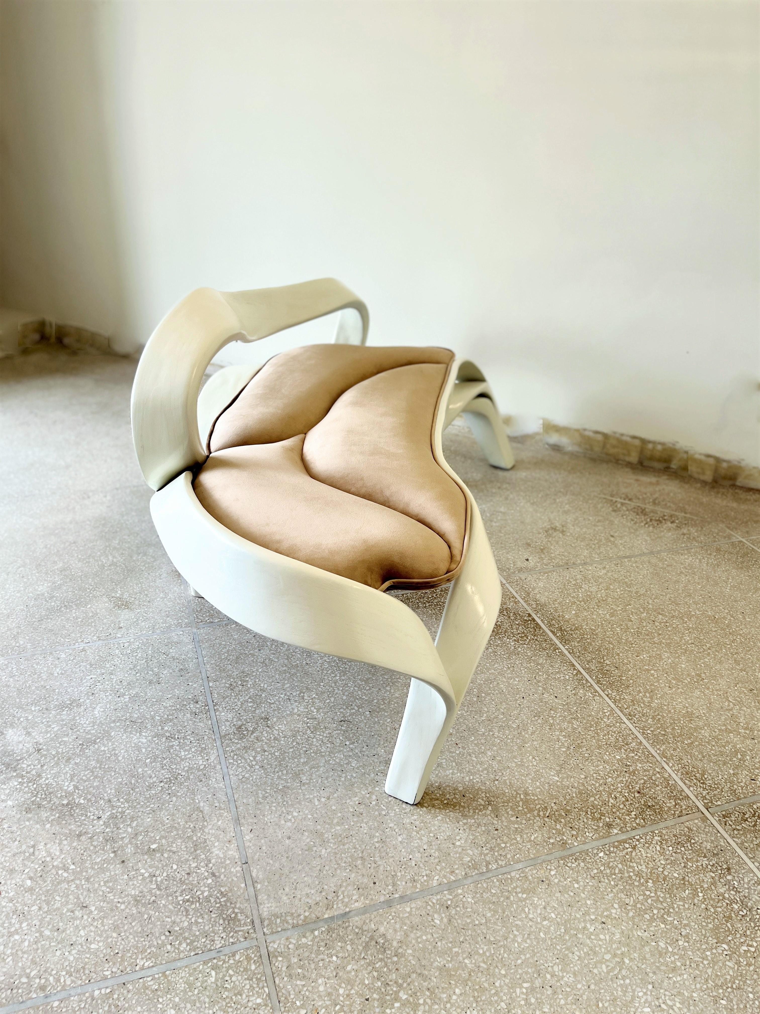 Organic Modern Two Seater No. 3 - Fluentum Series by Raka Studio in Ash Wood and Velvet For Sale