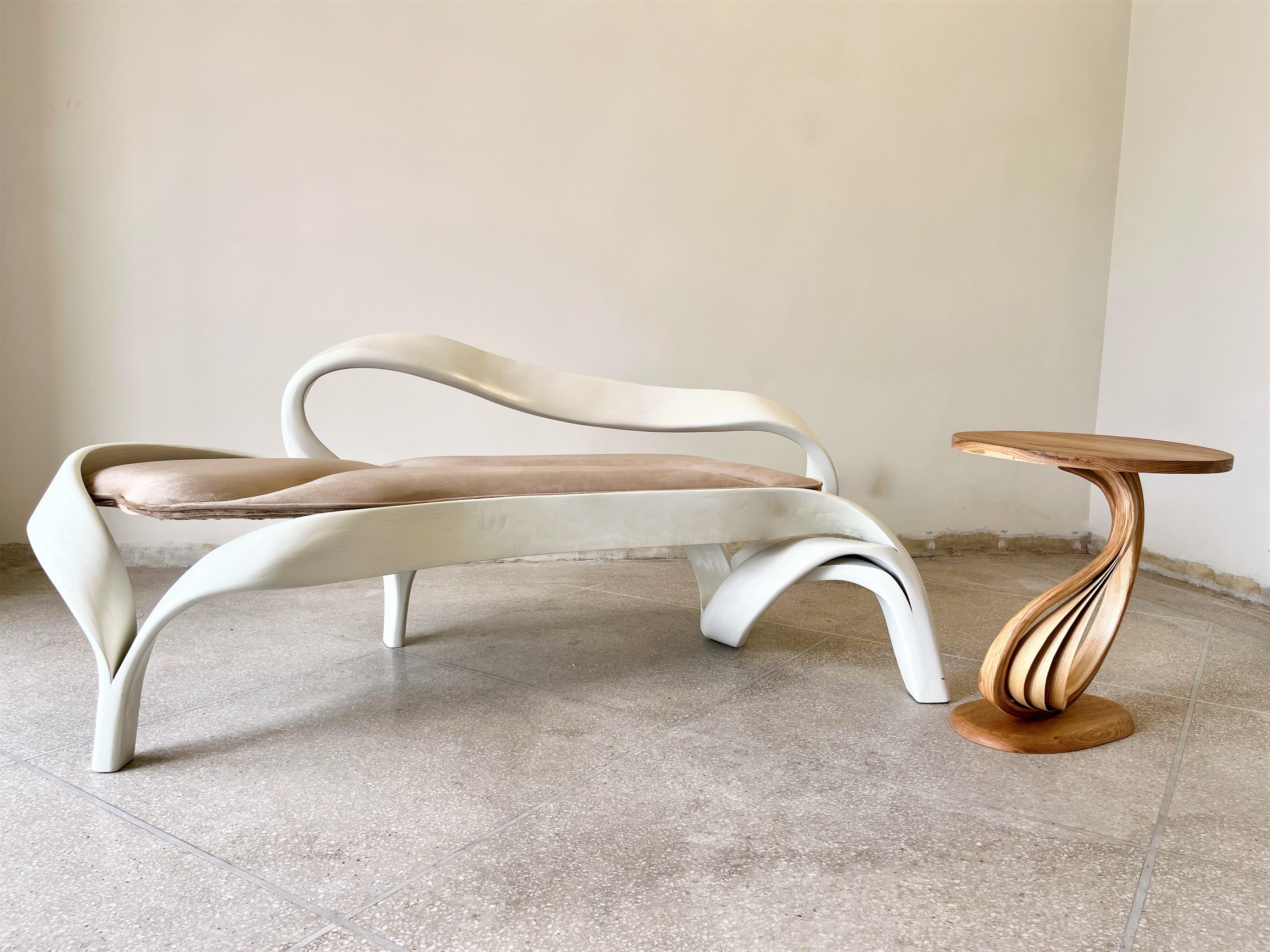 Contemporary Two Seater No. 3 - Fluentum Series by Raka Studio in Ash Wood and Velvet For Sale