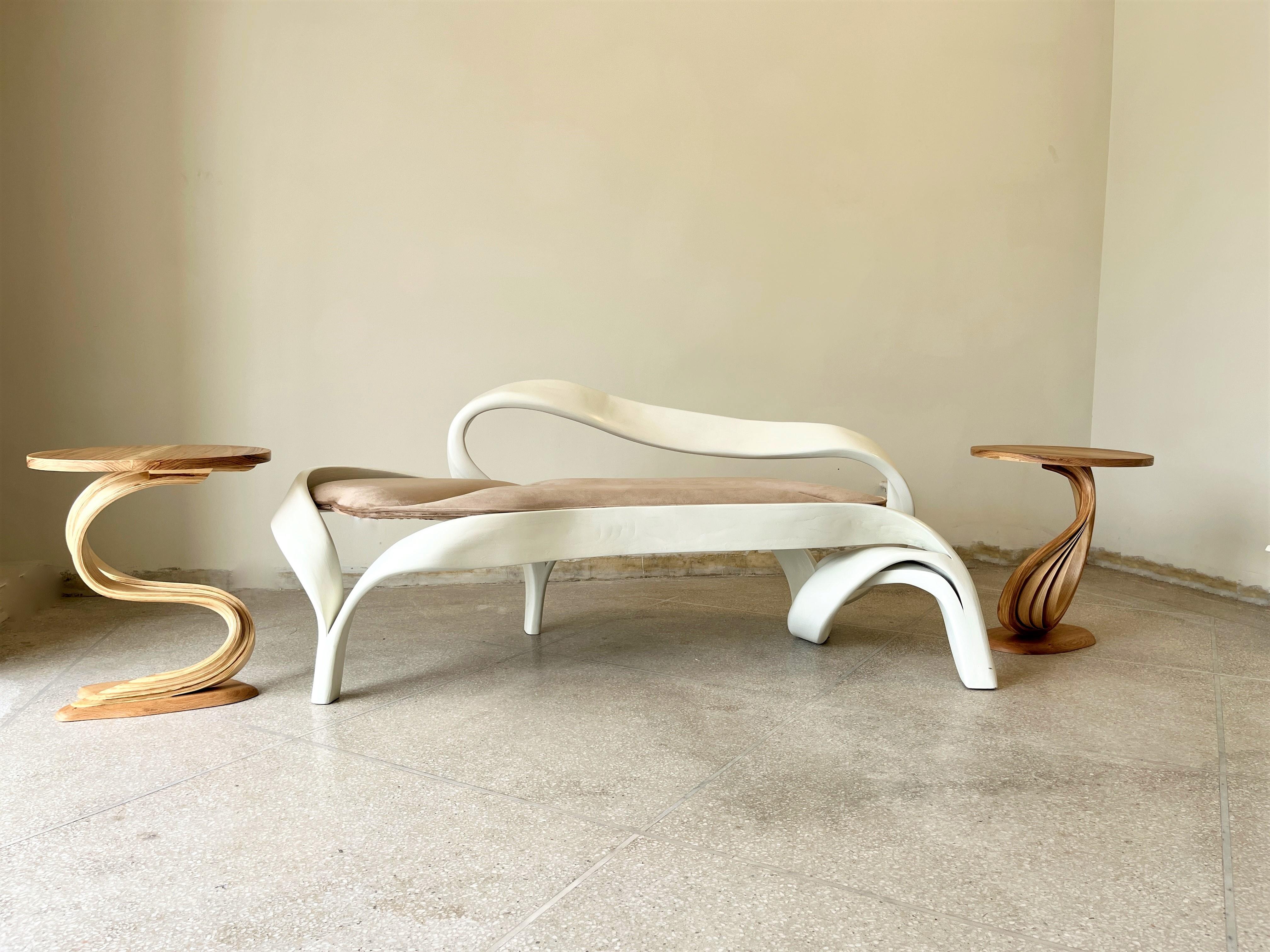 Two Seater No. 3 - Fluentum Series by Raka Studio in Ash Wood and Velvet In New Condition For Sale In Cape Girardeau, MO