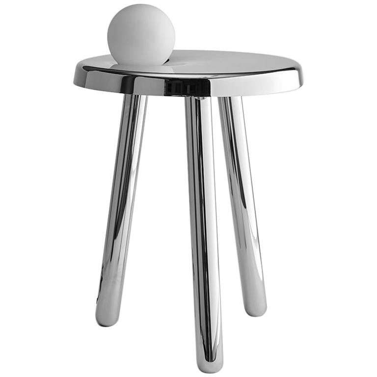 Alby Polished White Nickel Small Table with Lamp by Mason Editions For Sale