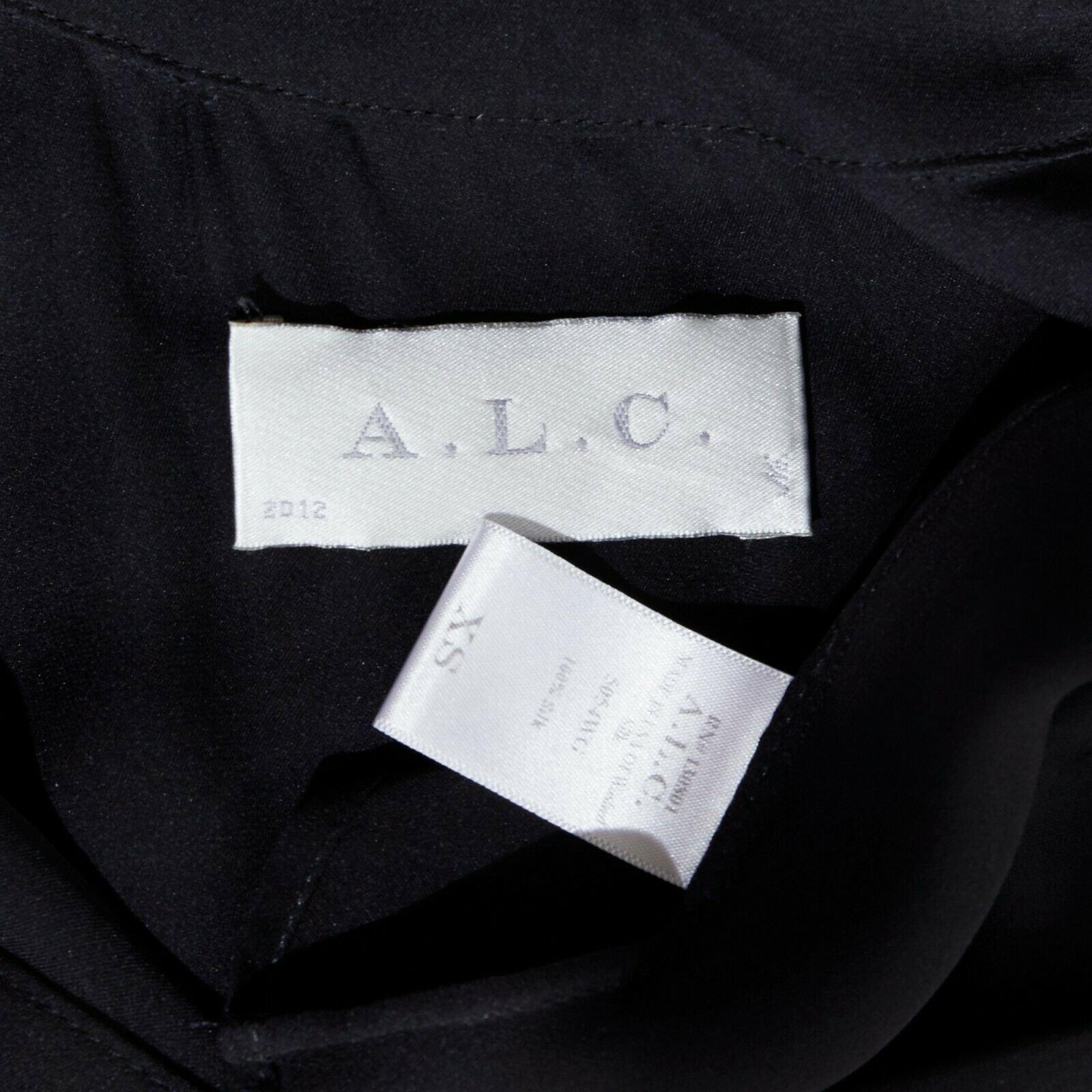 ALC black 100% washed silk spread collar button front sleeveless shirt top XS 2