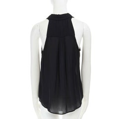ALC black 100% washed silk spread collar button front sleeveless shirt top XS