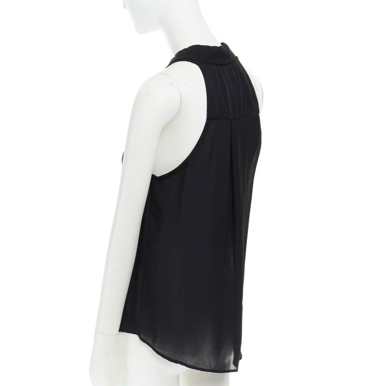 ALC black 100% washed silk spread collar button front sleeveless shirt top XS In Excellent Condition In Hong Kong, NT