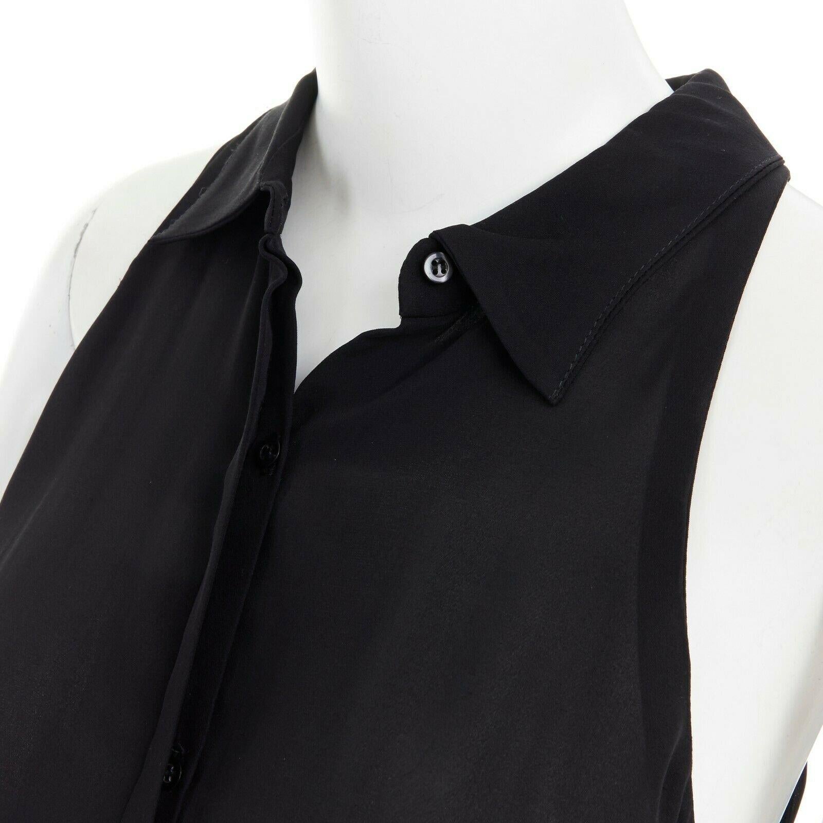 Women's ALC black 100% washed silk spread collar button front sleeveless shirt top XS