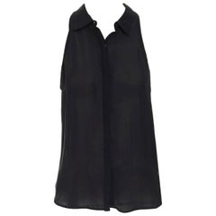 ALC black 100% washed silk spread collar button front sleeveless shirt top XS
