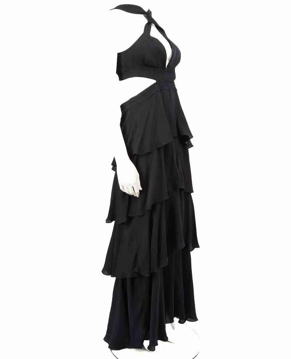 CONDITION is Very good. Hardly any visible wear to dress is evident on this used A.L.C. designer resale item.
 
 Details
 Black
 Silk
 Dress
 Maxi
 V-neck
 Sleeveless
 Waist cut-out
 Tiered skirt
 Side zip fastening
 
 
 Made in China
 
