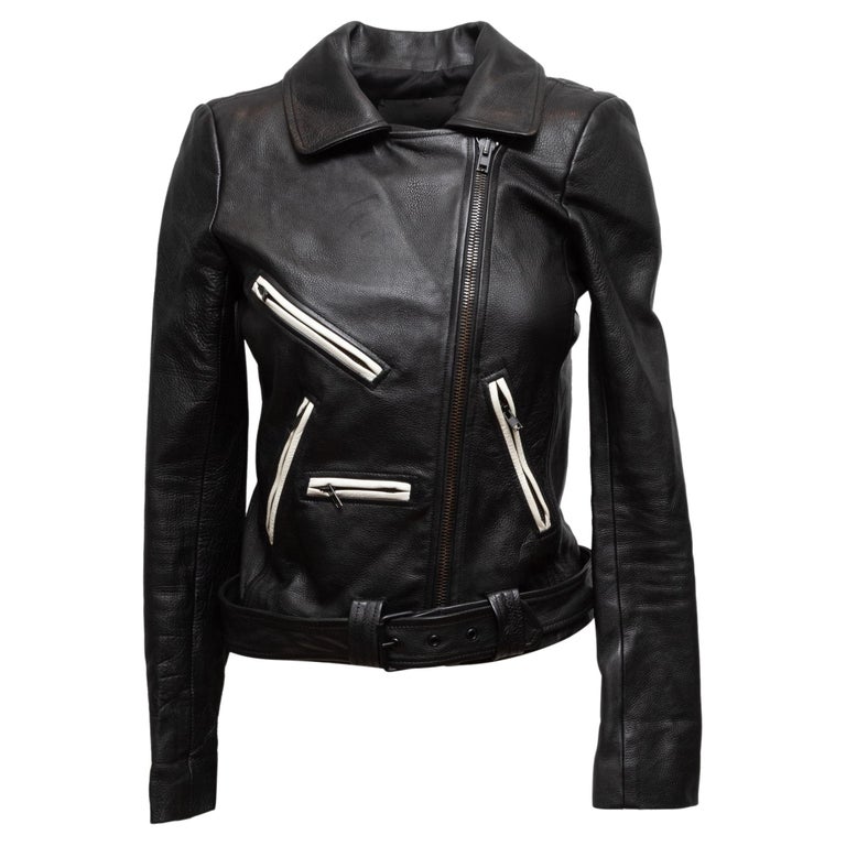 A.L.C. Black and White Leather Moto Jacket For Sale at 1stDibs
