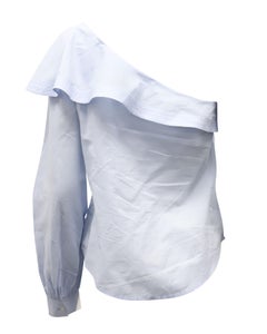 A.L.C. Brielle Ruffled One-shoulder Top in Light Blue Cotton