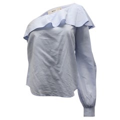 A.L.C. Brielle Ruffled One-shoulder Top in Light Blue Cotton