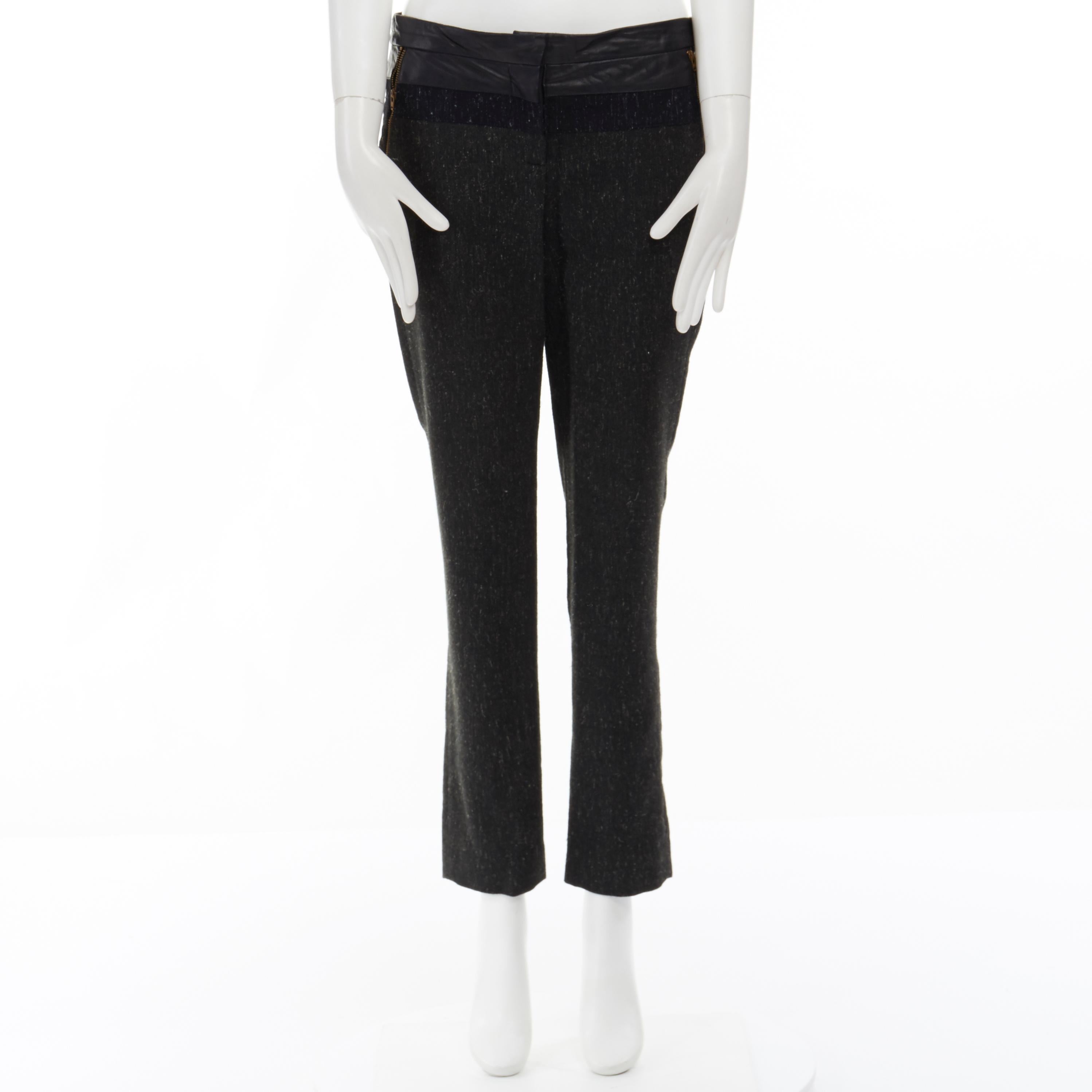 ALC Leder-Hose mit schlanker Taille aus marineblauer und grauer Wolle und Tweed-Farbblockmuster im Angebot 5