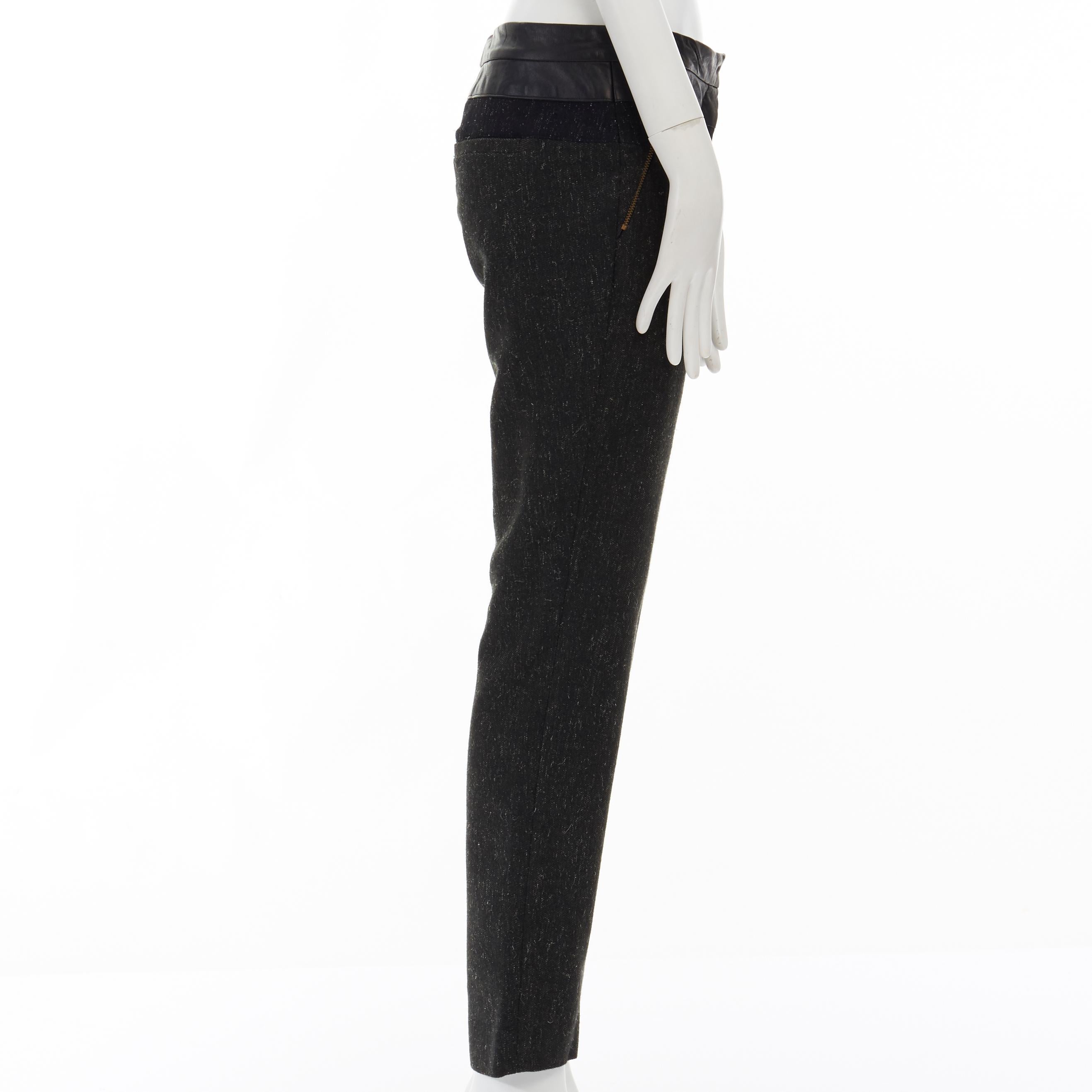 ALC Leder-Hose mit schlanker Taille aus marineblauer und grauer Wolle und Tweed-Farbblockmuster im Zustand „Neu“ im Angebot in Hong Kong, NT