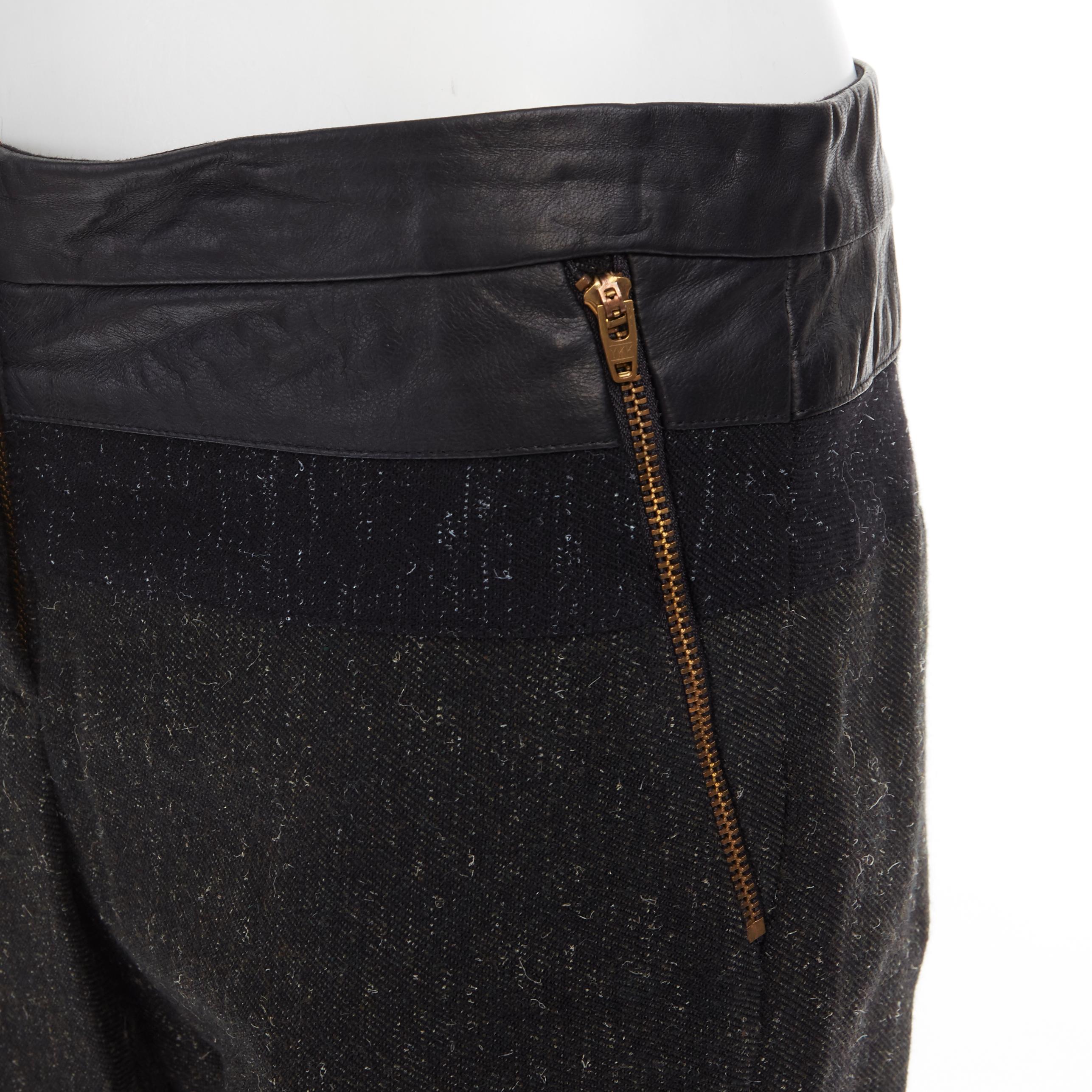 ALC Leder-Hose mit schlanker Taille aus marineblauer und grauer Wolle und Tweed-Farbblockmuster im Angebot 2
