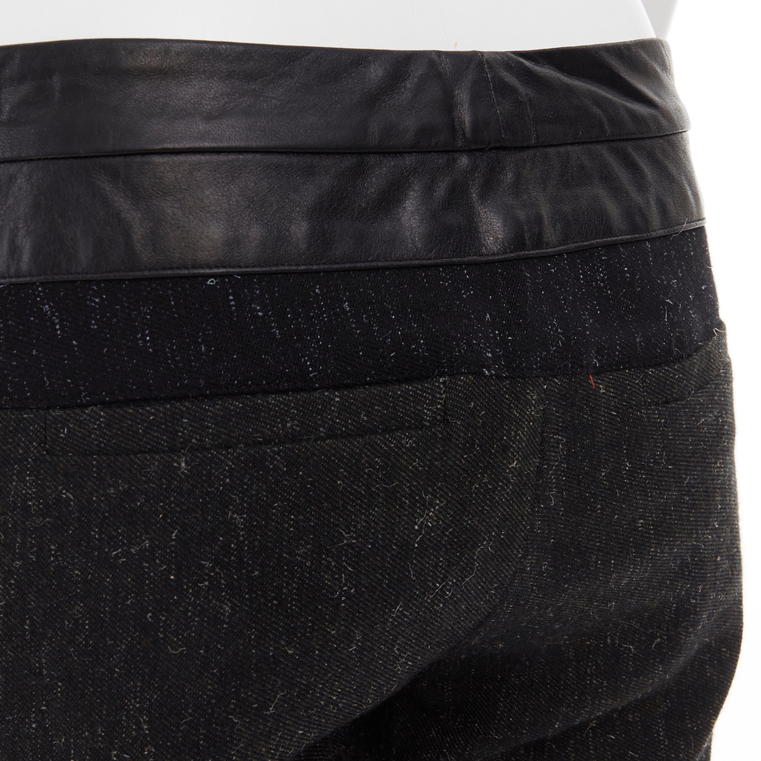 ALC Leder-Hose mit schlanker Taille aus marineblauer und grauer Wolle und Tweed-Farbblockmuster im Angebot 3
