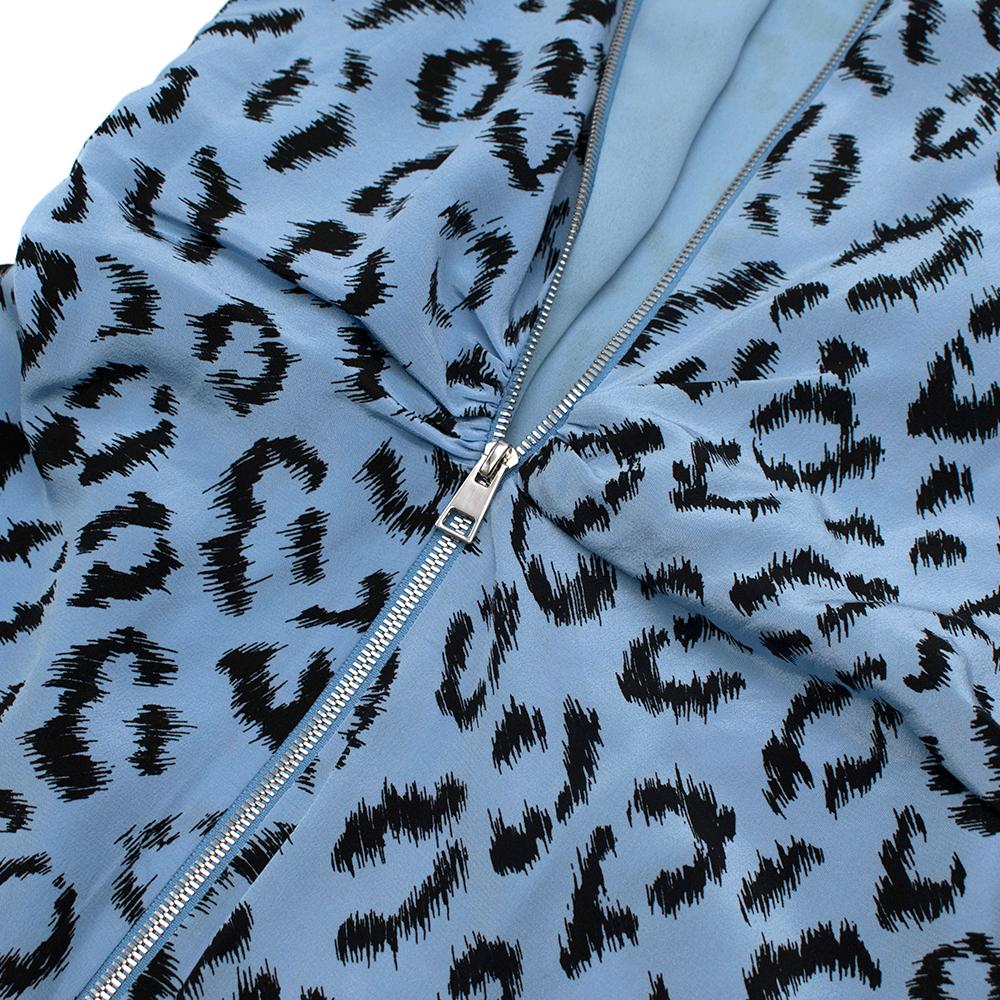A.L.C. Marcella Blue Animal Print Zip Front Silk Mini Dress 00 In New Condition In London, GB