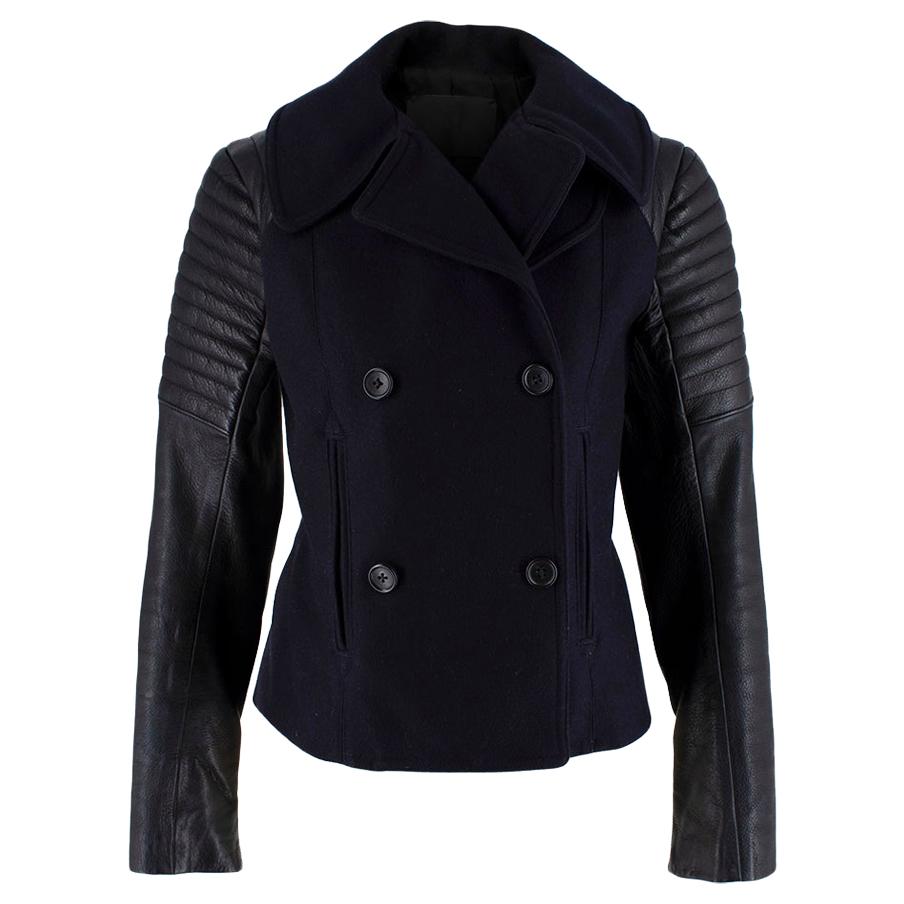 A.L.C. Navy Wool Leather Sleeve Single Breasted Jacket US6 For Sale