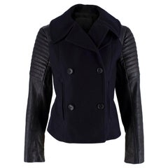 A.L.C. Navy Wool Leather Sleeve Single Breasted Jacket US6