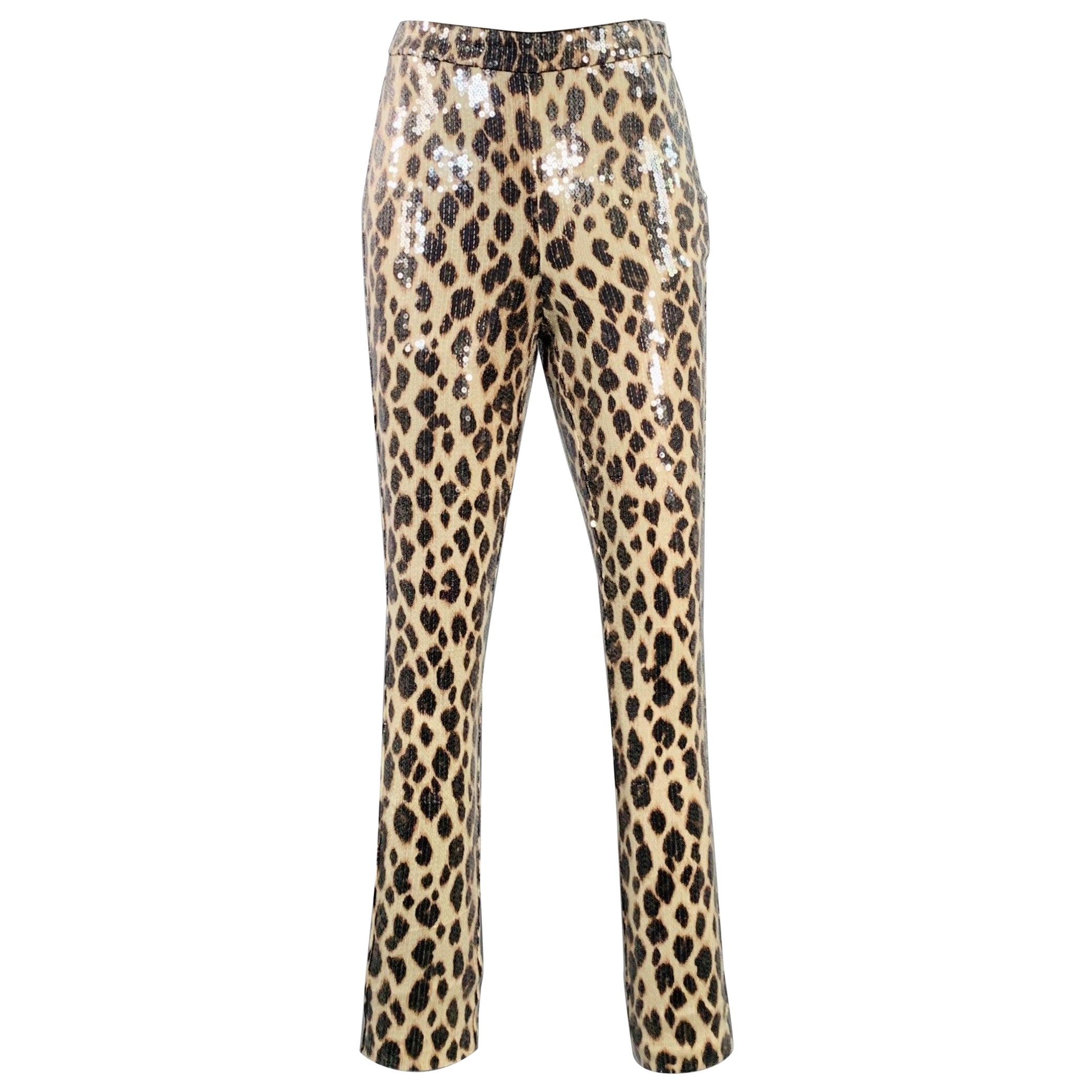 A.L.C. Size 2 Beige Brown Polyester Blend Sequined Leopard Leggings in vendita