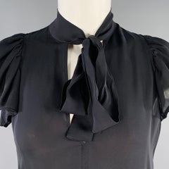 A.L.C. Size 2 Black Silk Bow Cap Sleeves Blouse Dress Top