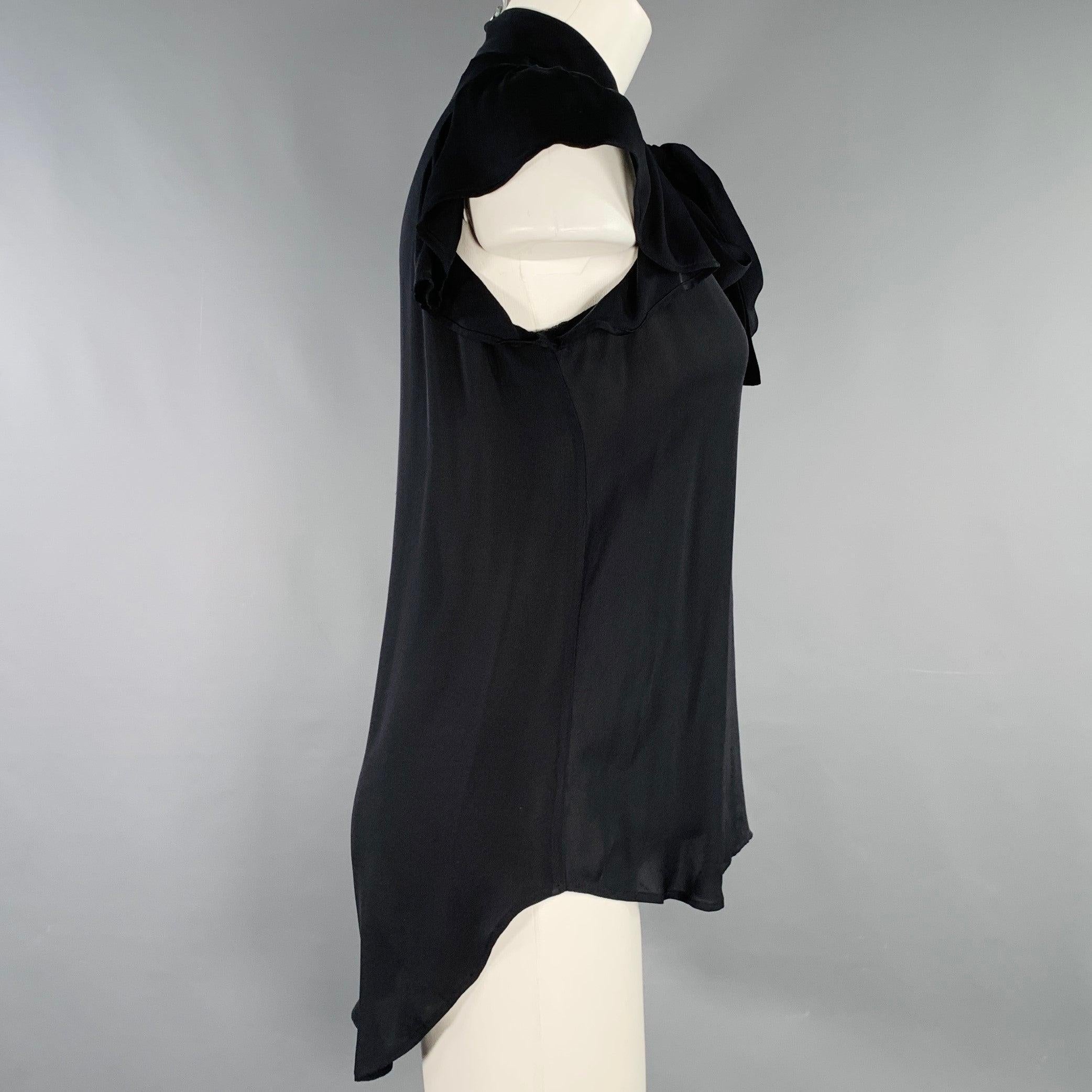 A.L.C. Size 2 Black Silk Bow Cap Sleeves Blouse Dress Top In Excellent Condition For Sale In San Francisco, CA