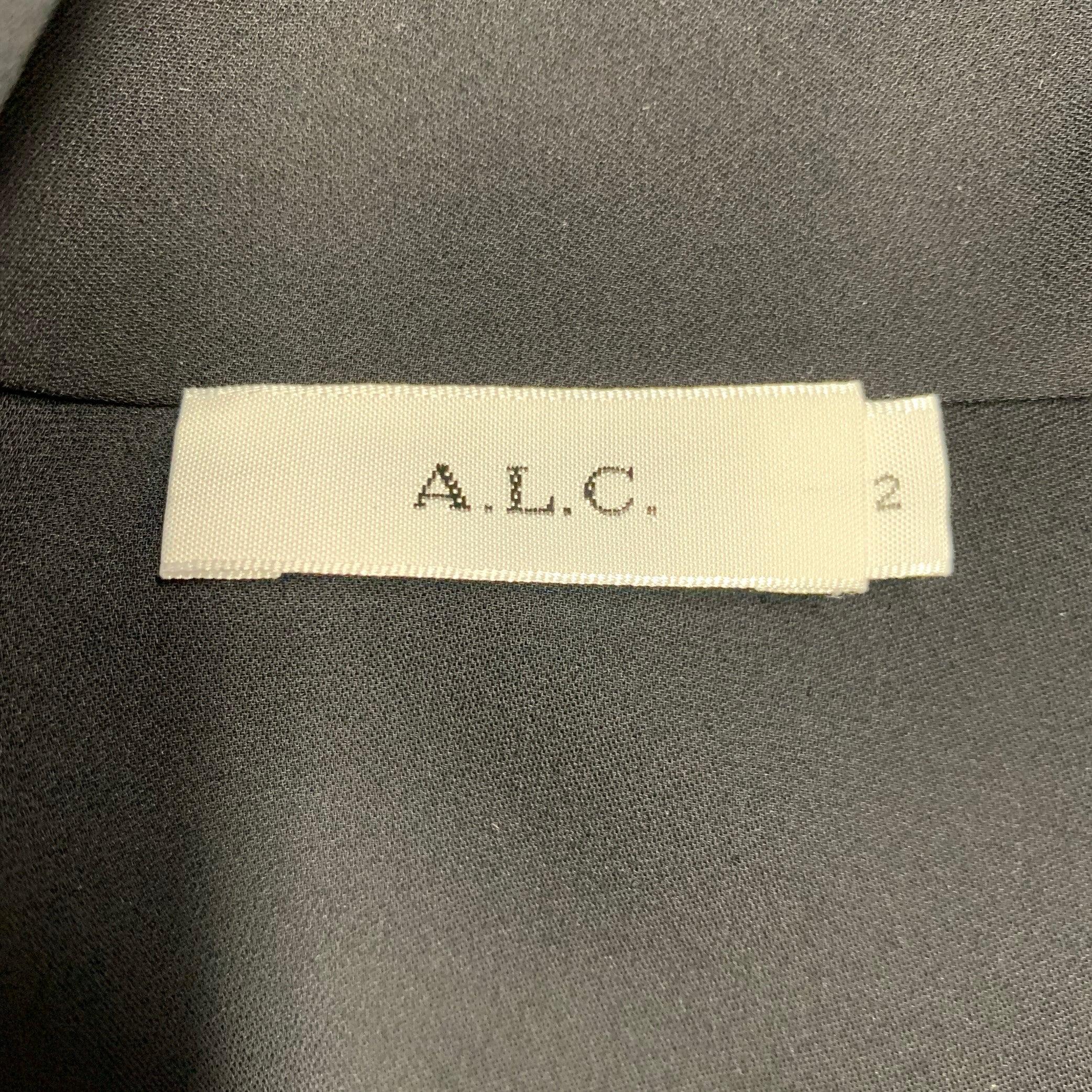 A.L.C. Size 2 Black Silk Bow Cap Sleeves Blouse Dress Top For Sale 1