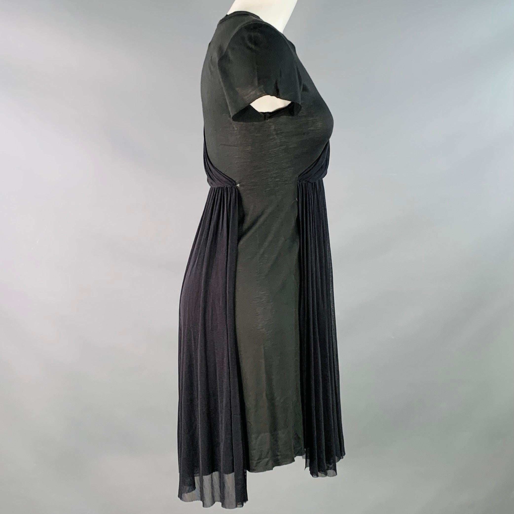 A.L.C. Taille 4 Noir Modal Silk Mesh Mixed Fabrics Short Sleeve Dress (Robe à manches courtes en modal, soie et maille mélangées) Bon état - En vente à San Francisco, CA