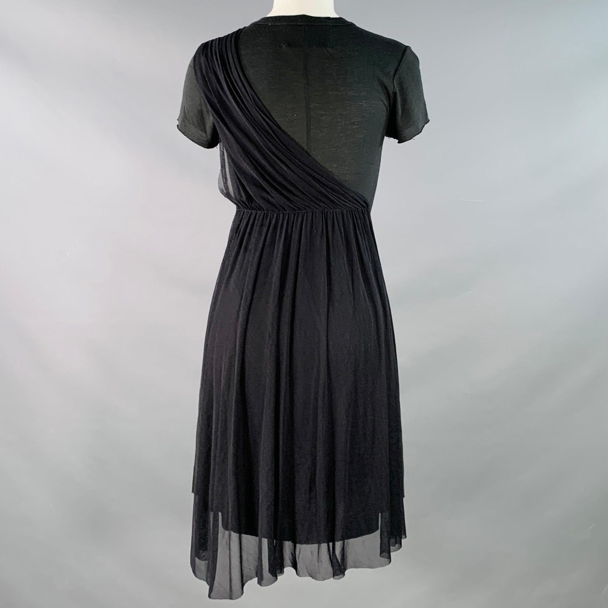 A.L.C. Taille 4 Noir Modal Silk Mesh Mixed Fabrics Short Sleeve Dress (Robe à manches courtes en modal, soie et maille mélangées) Pour femmes en vente