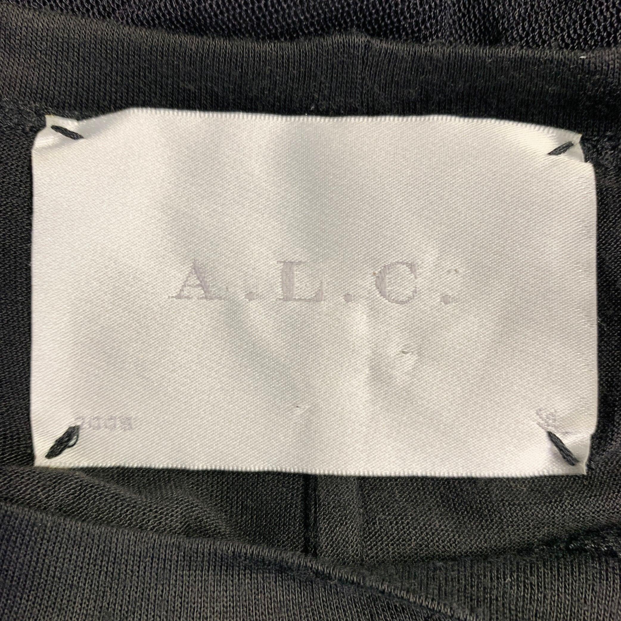 A.L.C. Taille 4 Noir Modal Silk Mesh Mixed Fabrics Short Sleeve Dress (Robe à manches courtes en modal, soie et maille mélangées) en vente 2