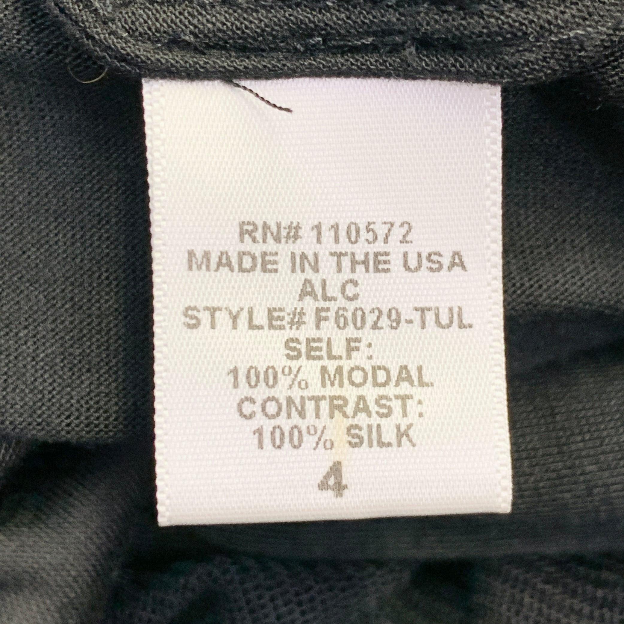 A.L.C. Taille 4 Noir Modal Silk Mesh Mixed Fabrics Short Sleeve Dress (Robe à manches courtes en modal, soie et maille mélangées) en vente 3